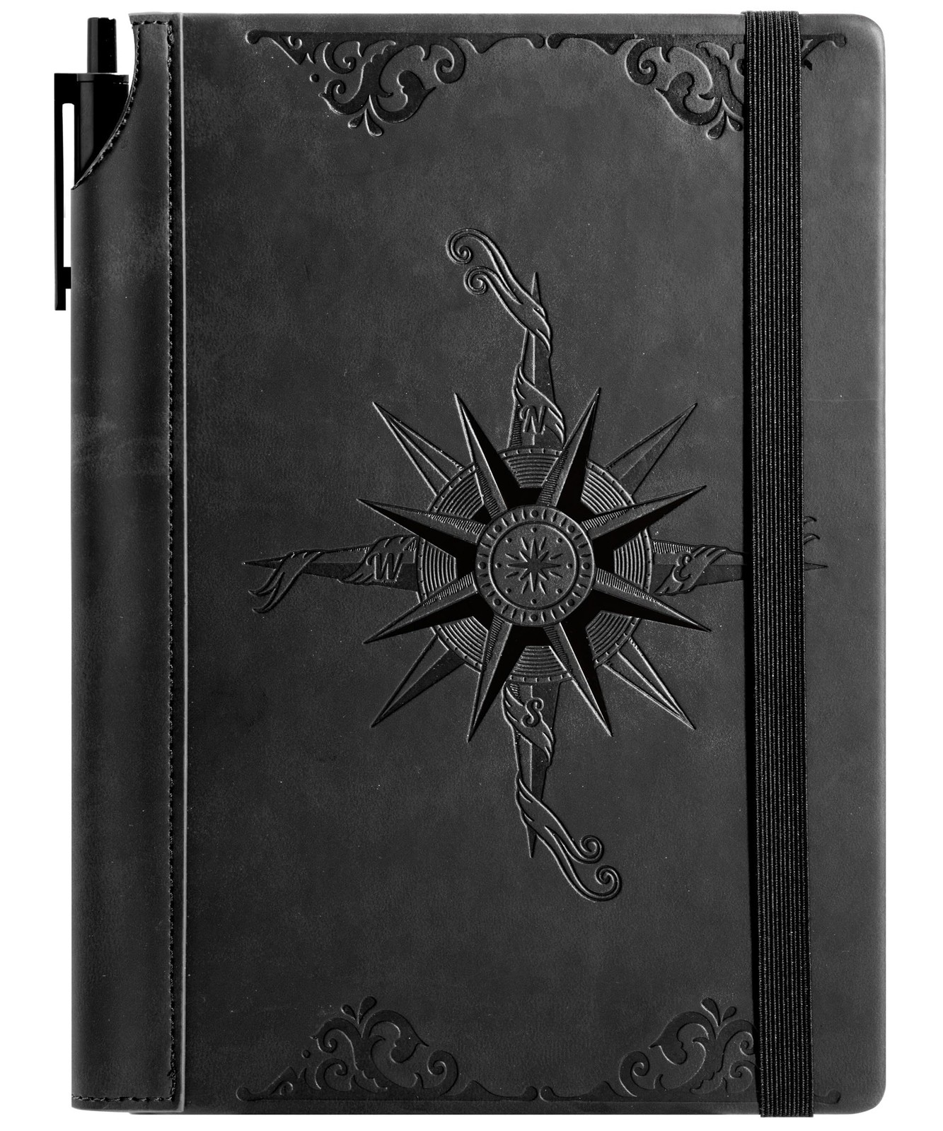 CAGIE Compass Leather Notebook Journal for Men, 100 GSM 288 Pages Lined Black