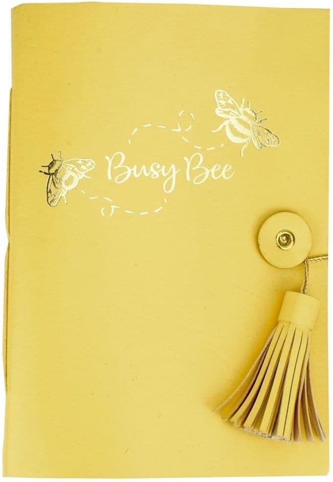 Vivid Wrap Soft Cover Yellow Leather Journal, Medium, Busy Bee