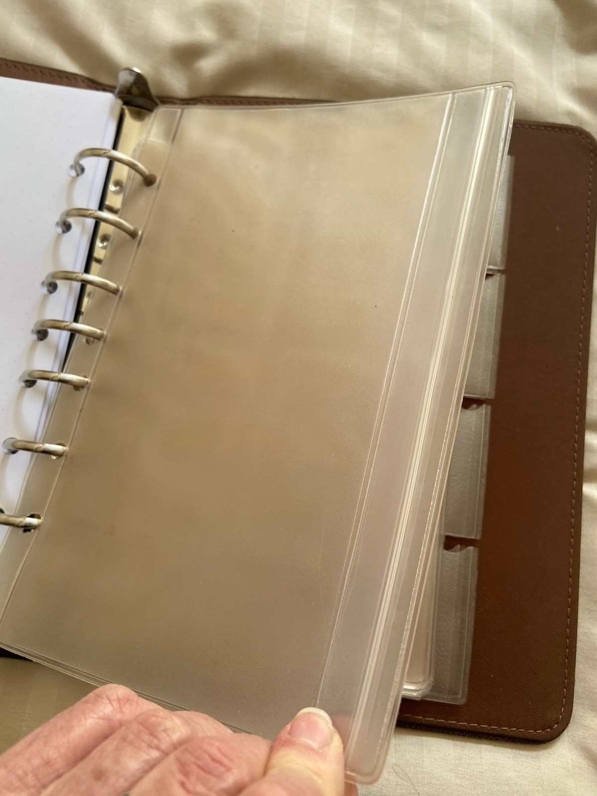 Vintage Brown Fabric Day Timer 7 Ring Classic Planner Binder Open Organizer