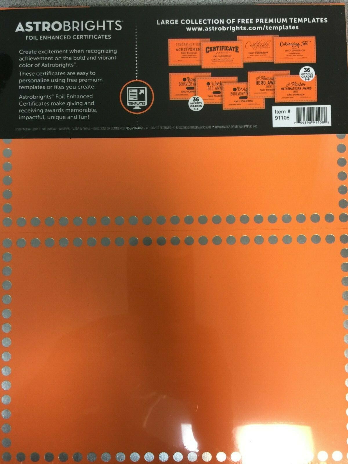 Astrobrights 91108 Cosmic Orange 30x Enhanced Dots 8.5″ x 5.5″ NEW