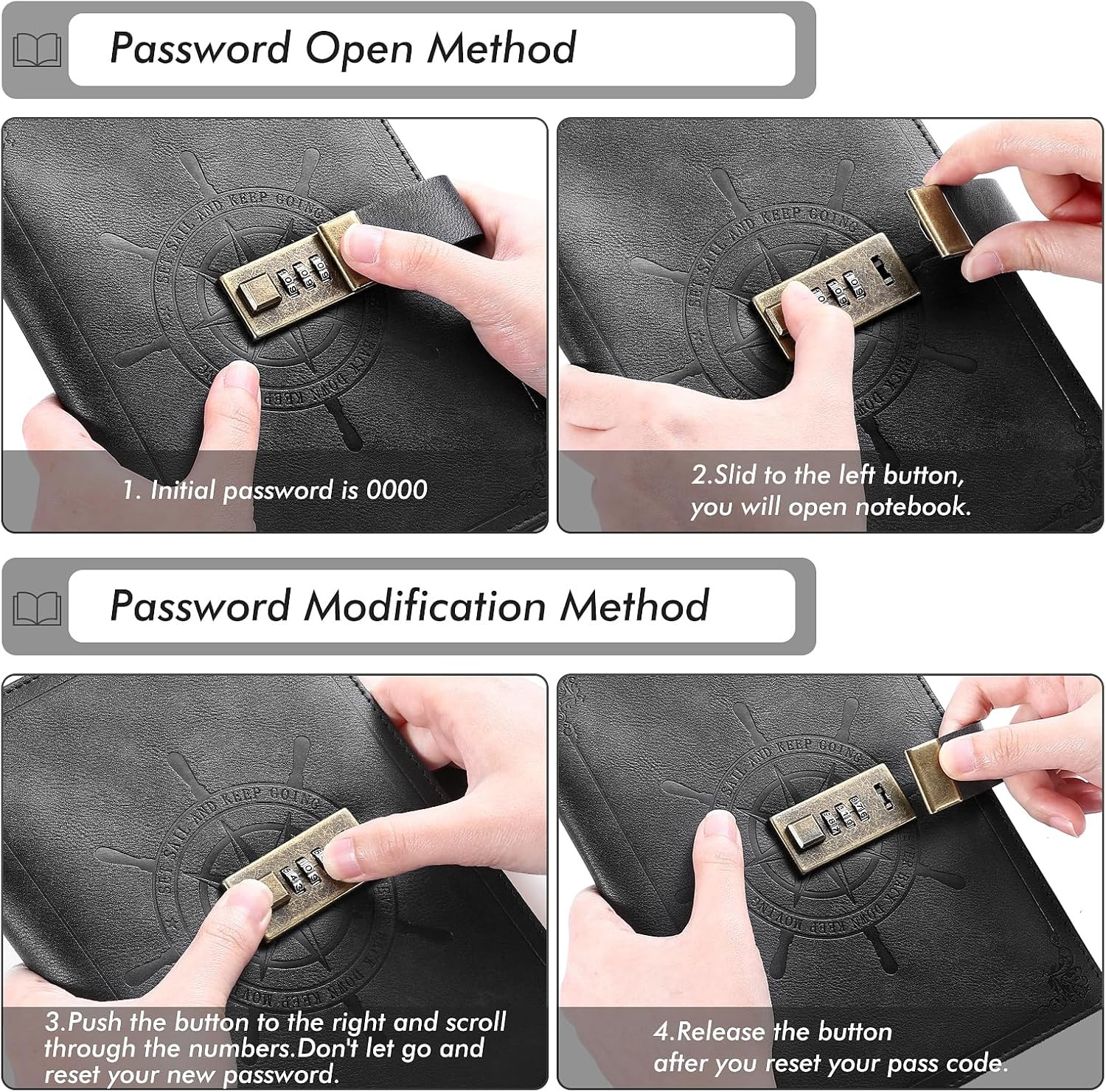 Locking Journal Diary with Lock, Password Combination Notebook Journal Black