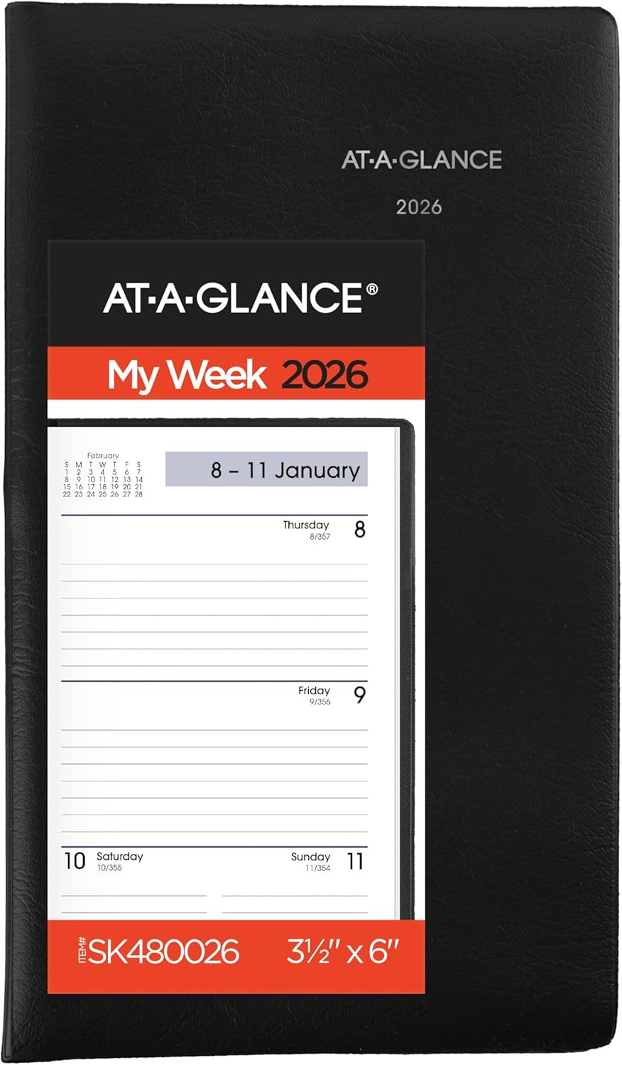 2026 Weekly Planner, Pocket Size, 3-1/2″ X 6″, Black