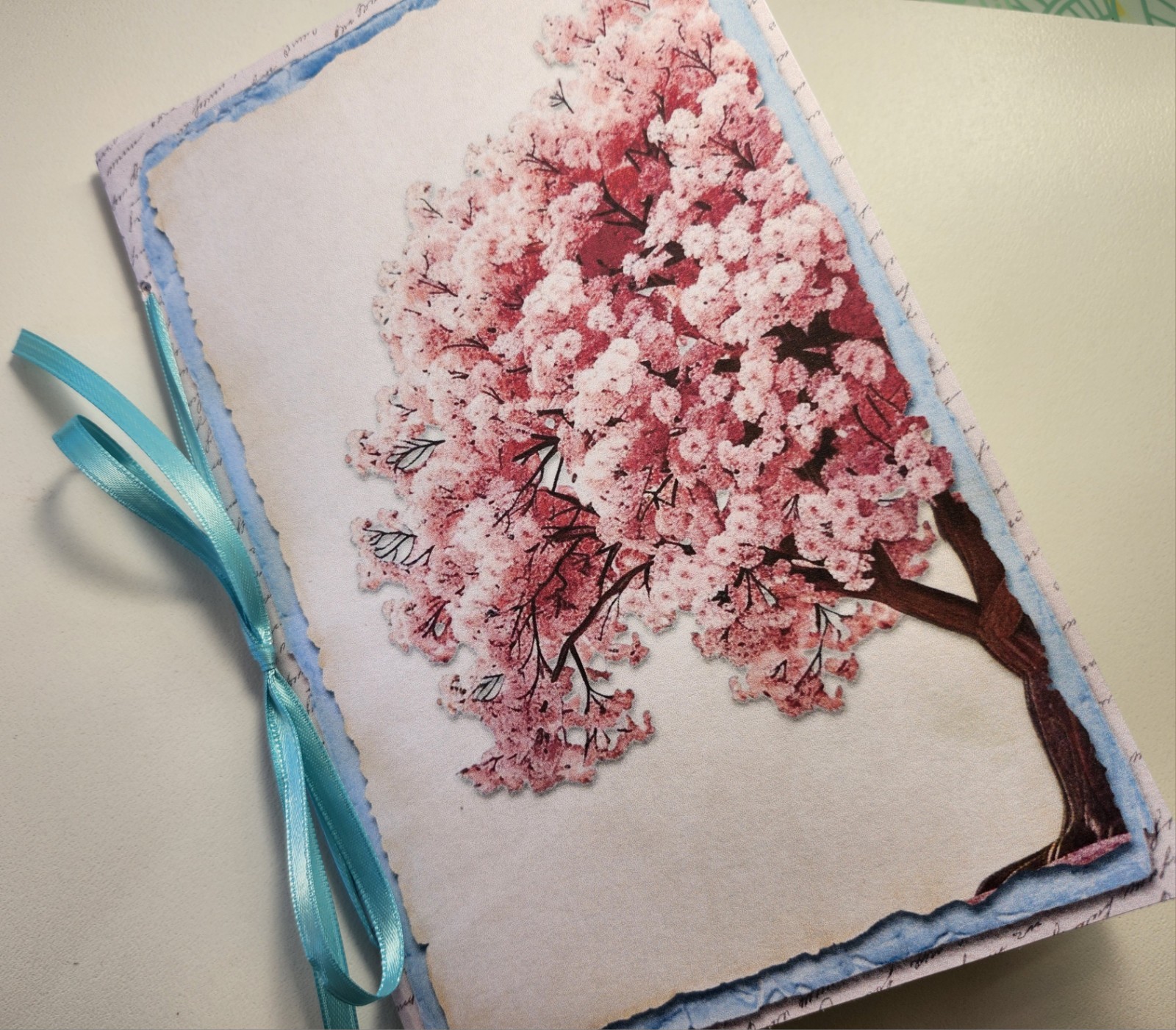 Junk Journal Blank Booklet “CHERRY BLOSSOM” HANDMADE Florals LG 5.5″x8.5″ 40pgs