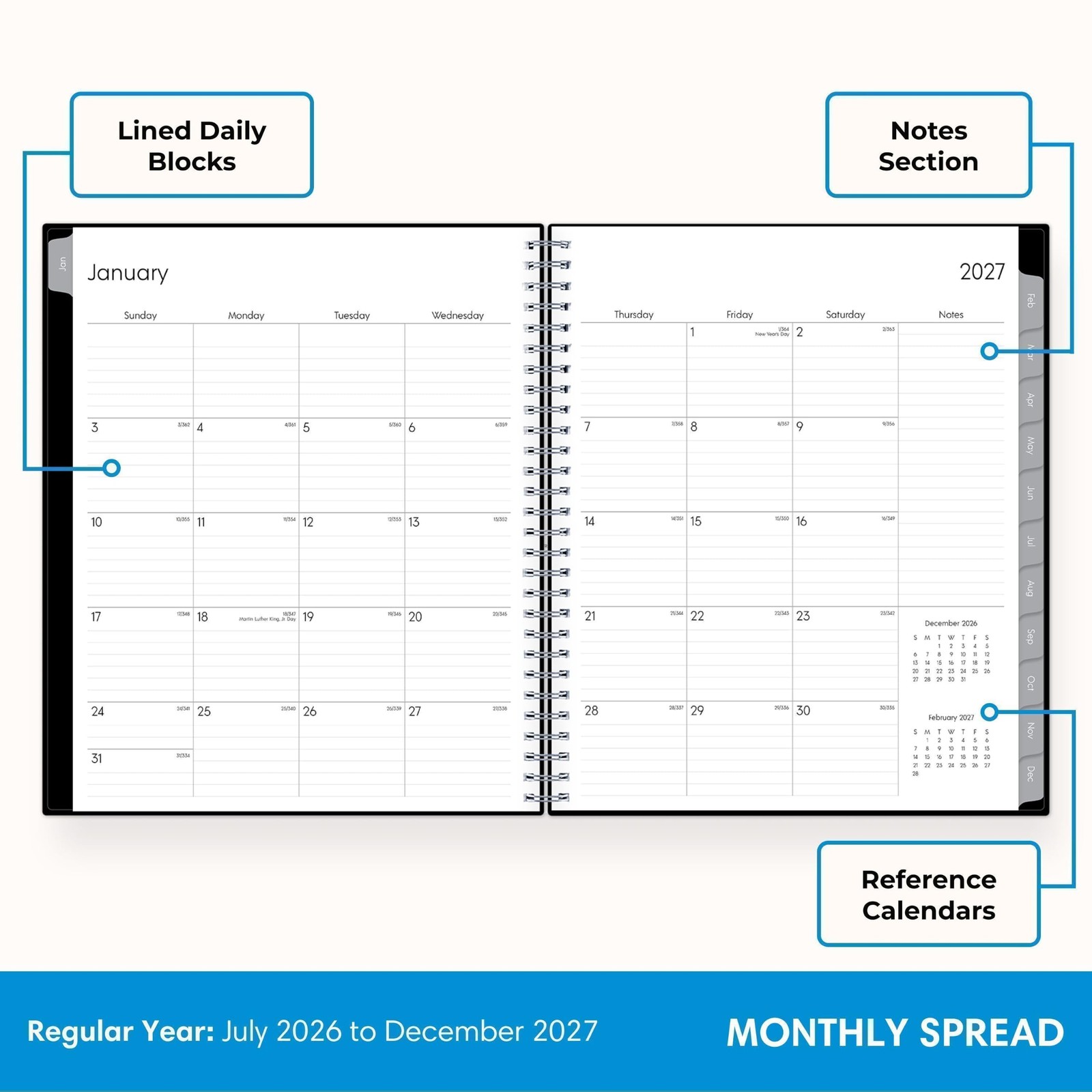 Blue Sky 2027 18 Month Monthly Planner Calendar, July 2026 – December 2027, 8…