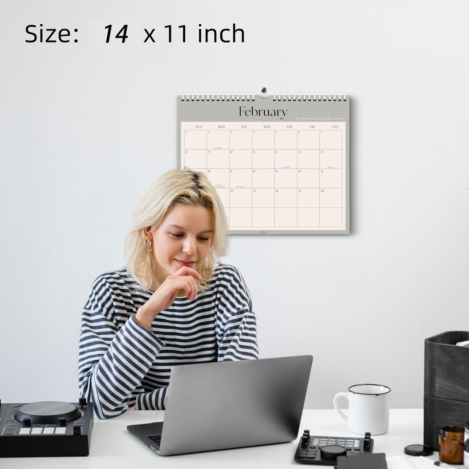 Aesthetic 2026 Wall Calendar, 12 Jan. 2026-Dec. 2026, Horizontal
