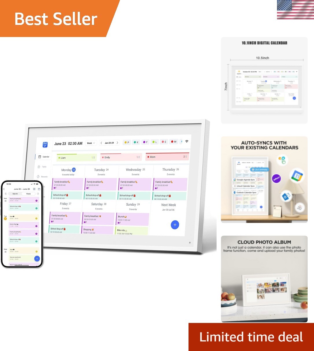 10.1″ Digital Calendar, Meal Planner, Duty Chart, to Do List,HD Smart Touch S…