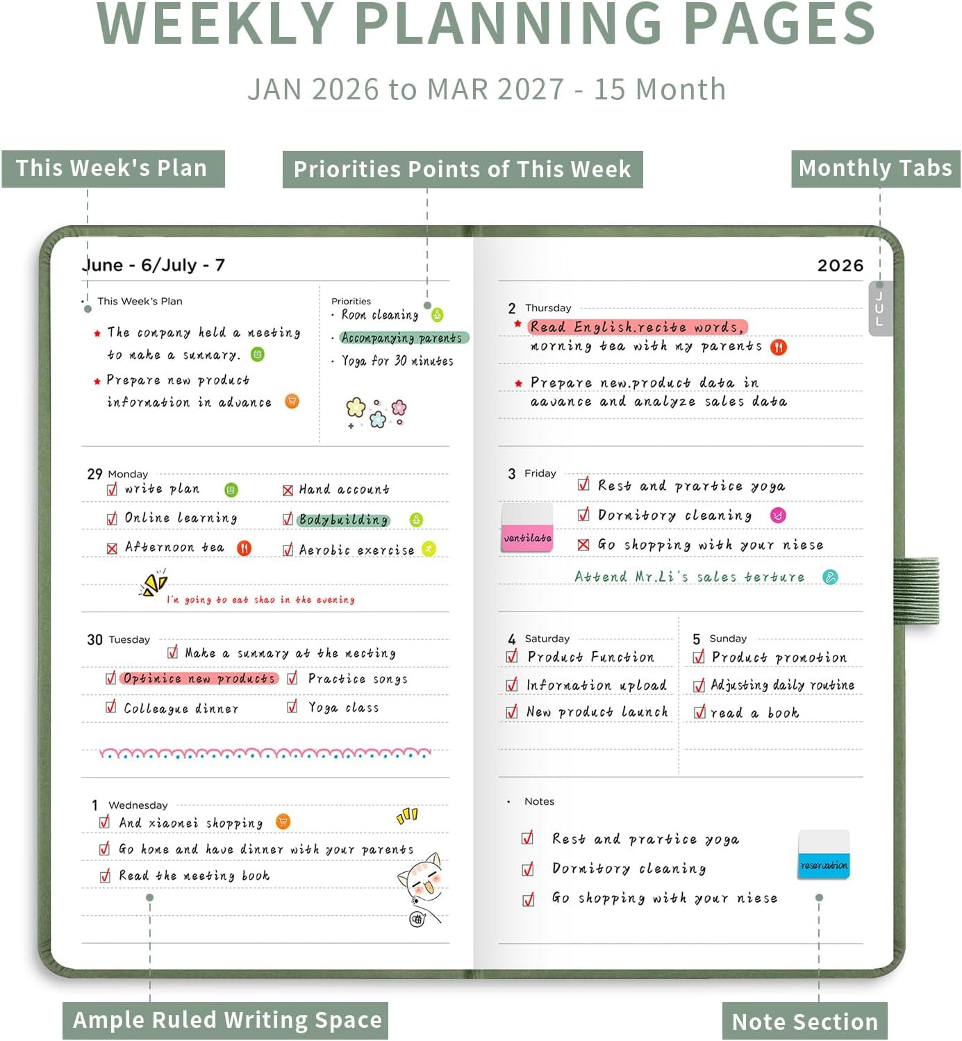 Pocket Calendar 2026-2027, July 2026 – June 2027, Academic Planner, Weekly and M