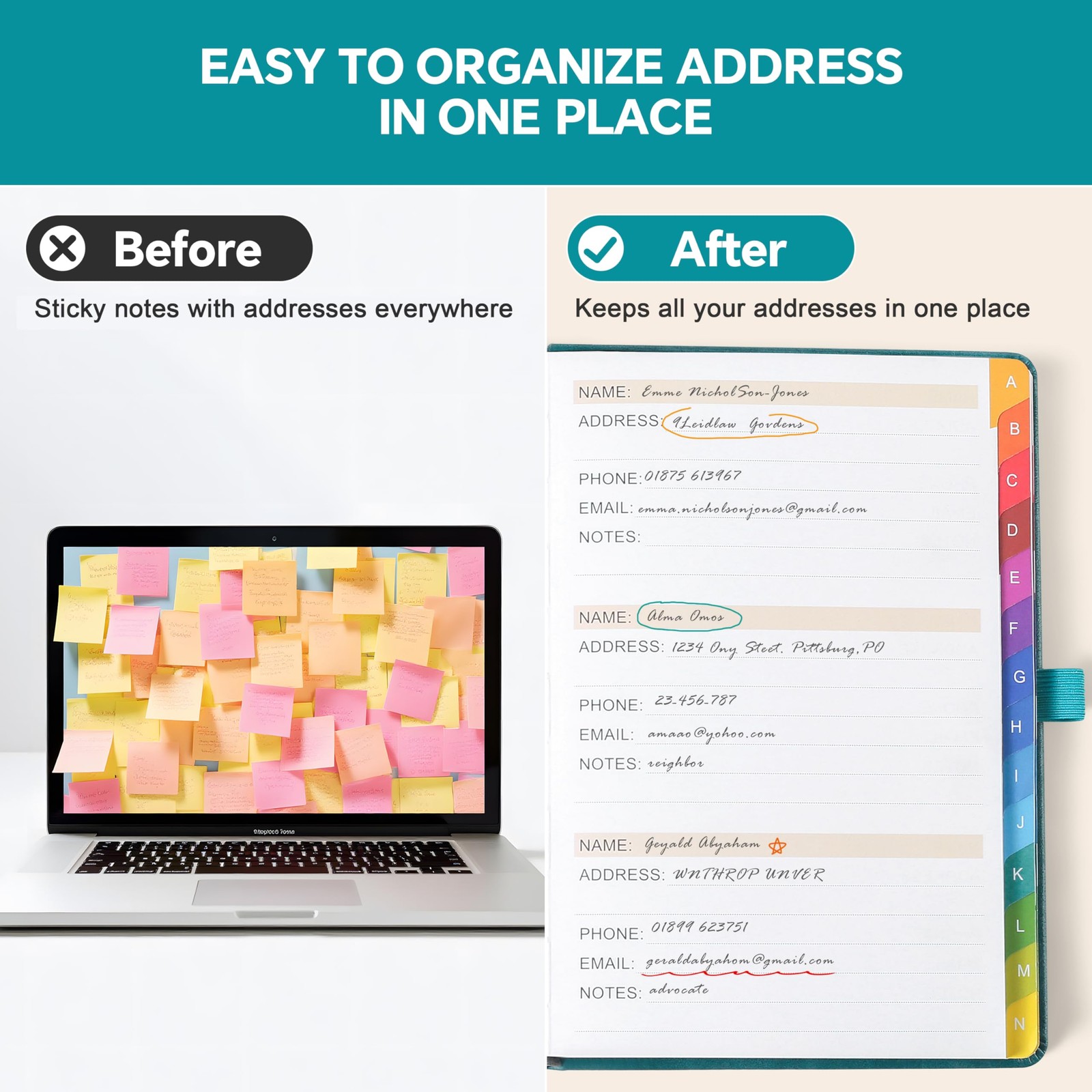 Address Book with Colorful Alphabetical Tabs (8.4″ x 5.8″) – Address Books fo…