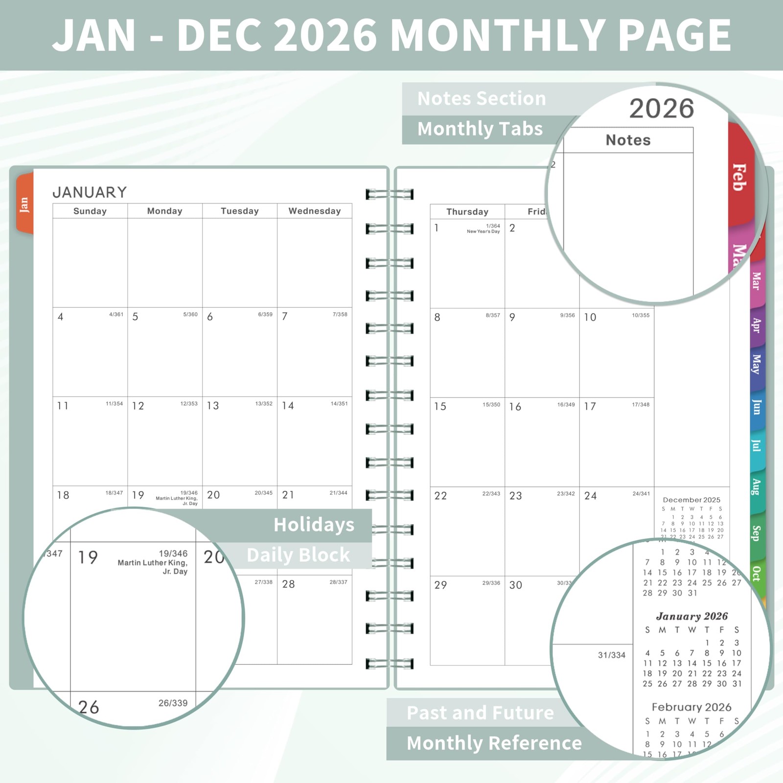 2026-2027 Planner – 2026 Weekly and Monthly from 8.5″ x 6.4″, Green