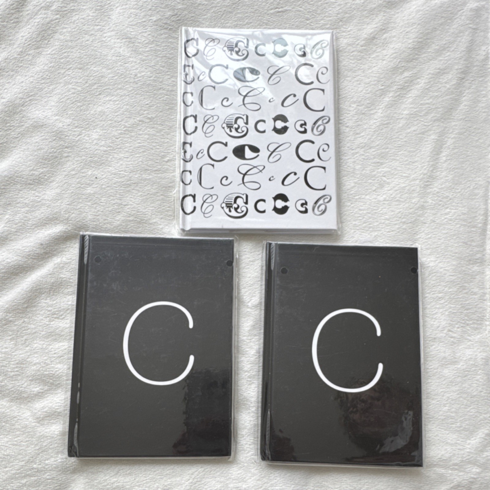 NEW Set of 3 “C” Blank Journals, 5×7” 2 Black (100 pg), 1 White (80 pg), Sealed
