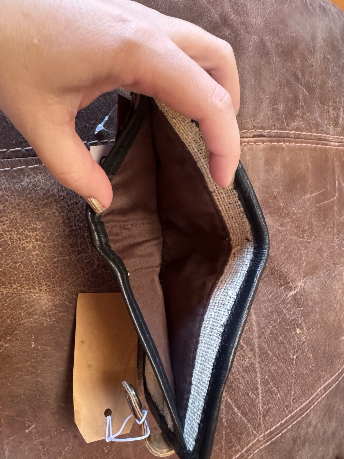 Natural Hemp and Leather Bifold Strap & Button Closure Made in Nepal