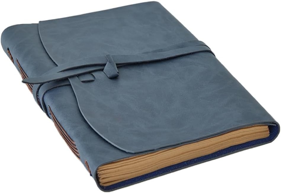 Genuine Leather Journal, 8×10 Vintage Navy Blue Notebook for Artists & Travelers