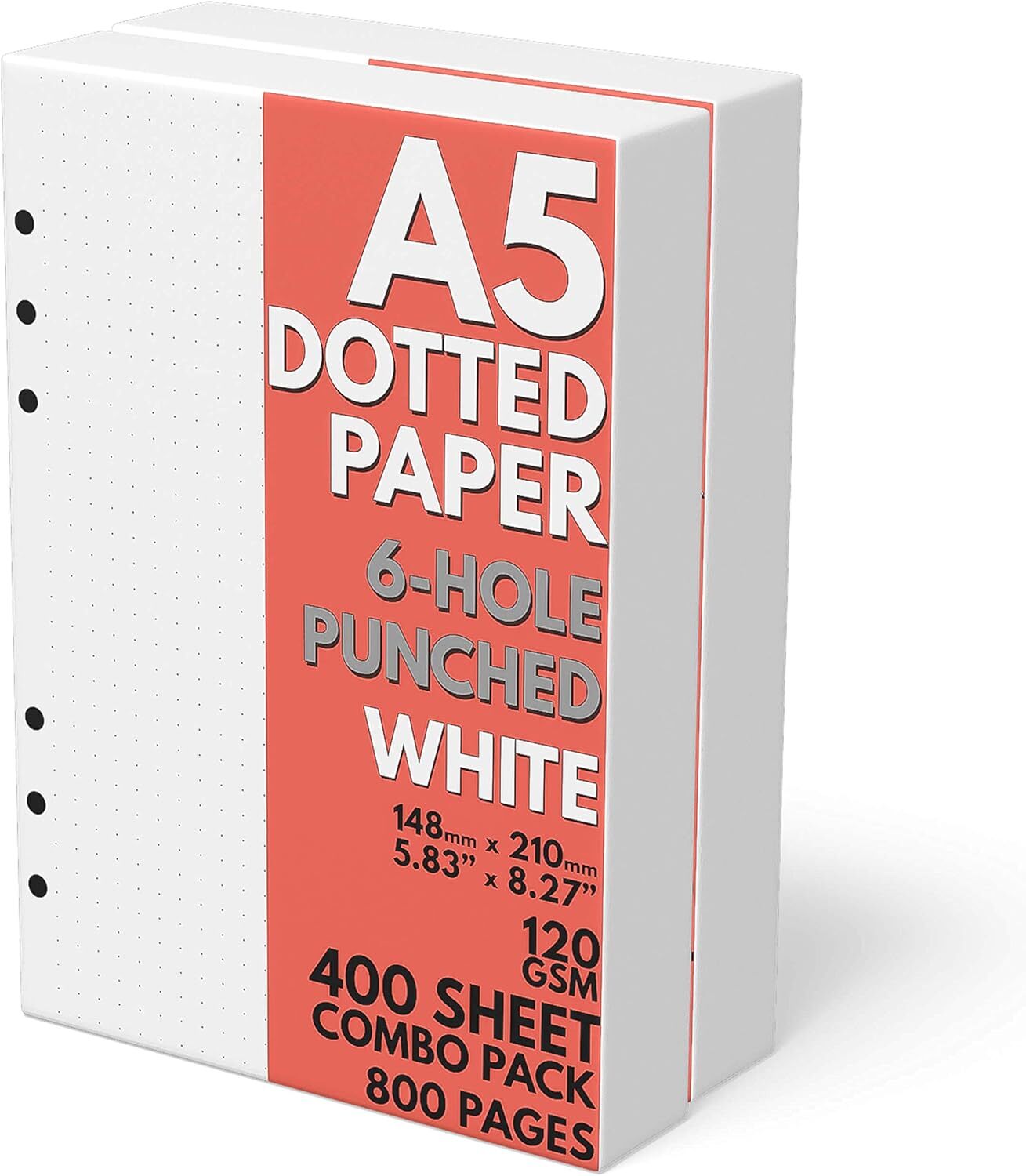 A5 Dot Grid Paper 400 Sheets 800 Pages 120 GSM 6-Hole Punched Planner Refill