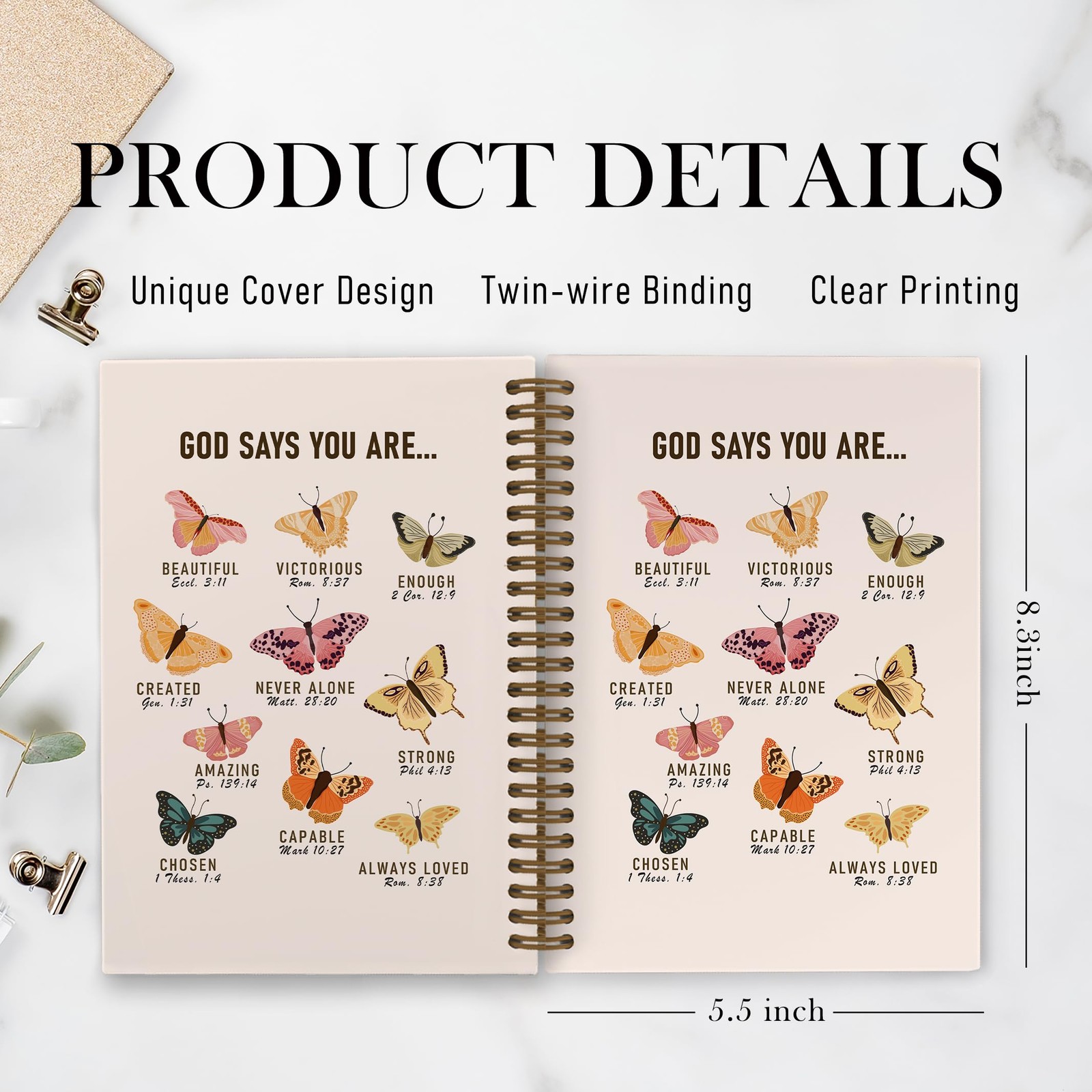 QLMX God Says You Are Beautiful Spiral Notebook, Butterfly Notebook butterfly