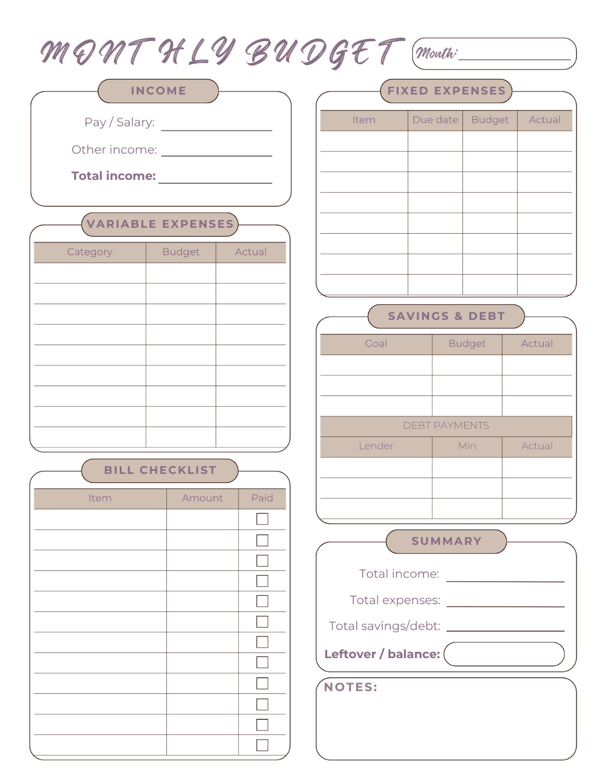 Budget Planner PDF | Expense Tracker, Savings & Finance Organizer