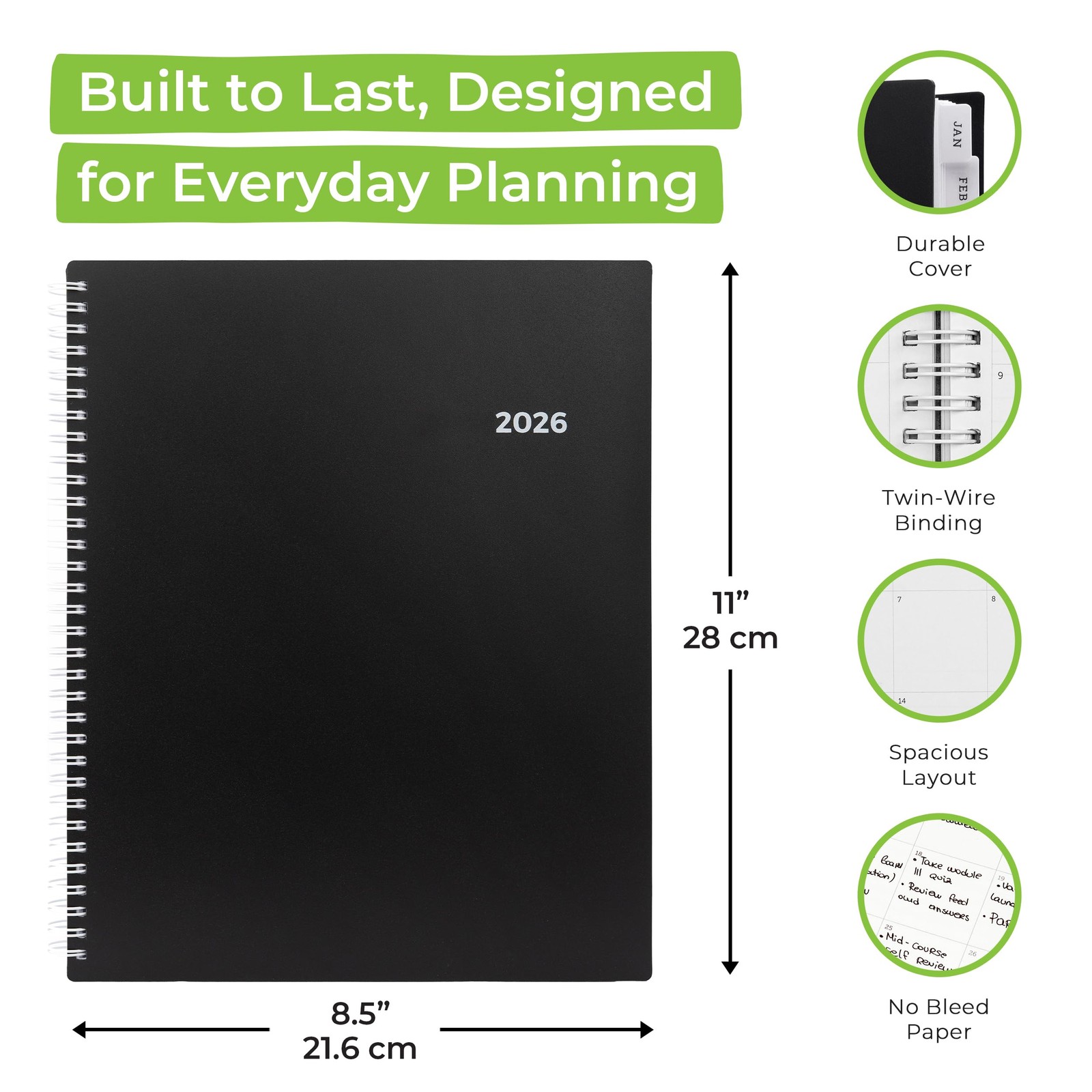 Walldeca 2026 Planner, Weekly & Monthly Planner 2026 (8.5 x 11-Inch), Black