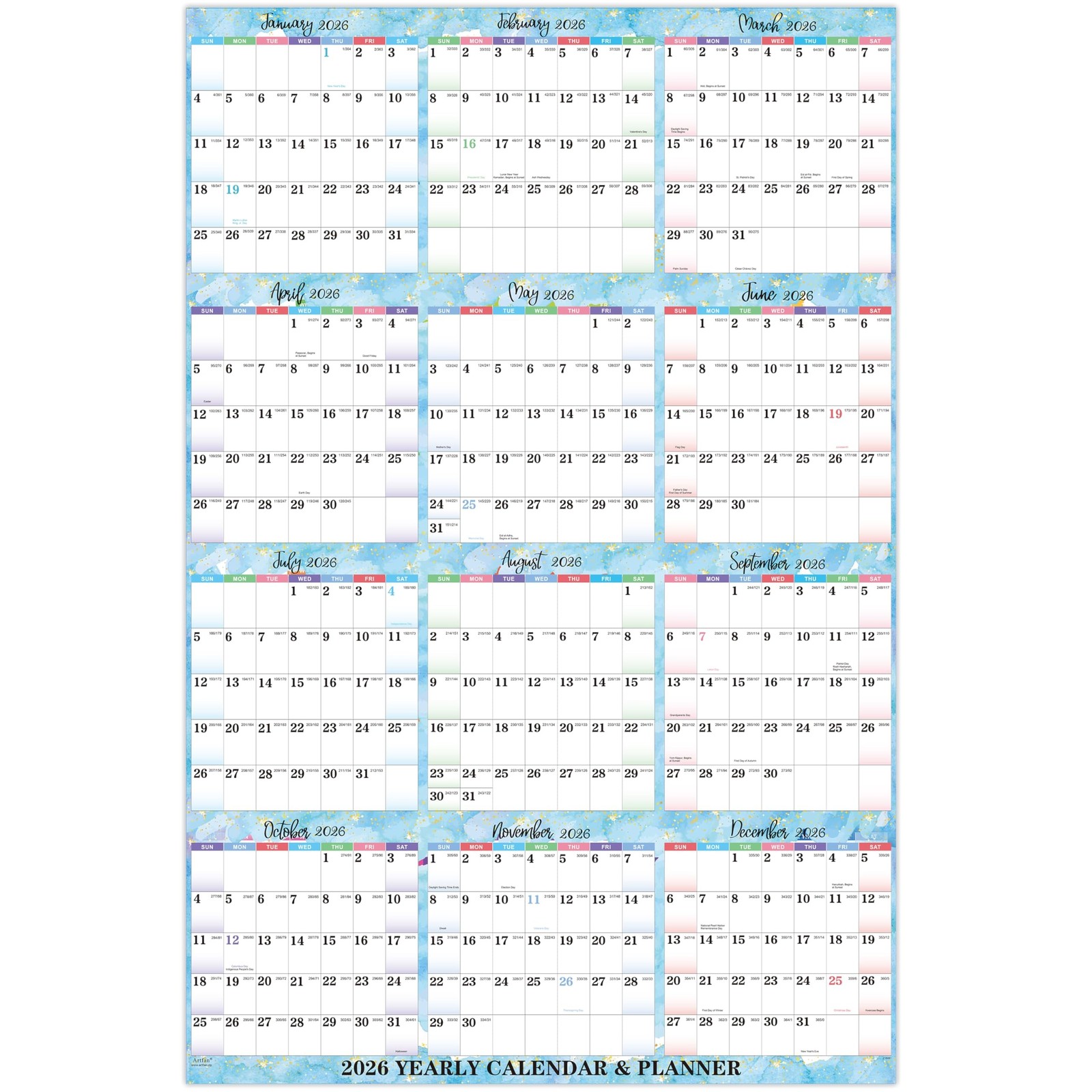 2026 Yearly Wall Calendar – 2026 Calendar (Jan 2026 – Dec 2026), 34.7″ x 22.9…