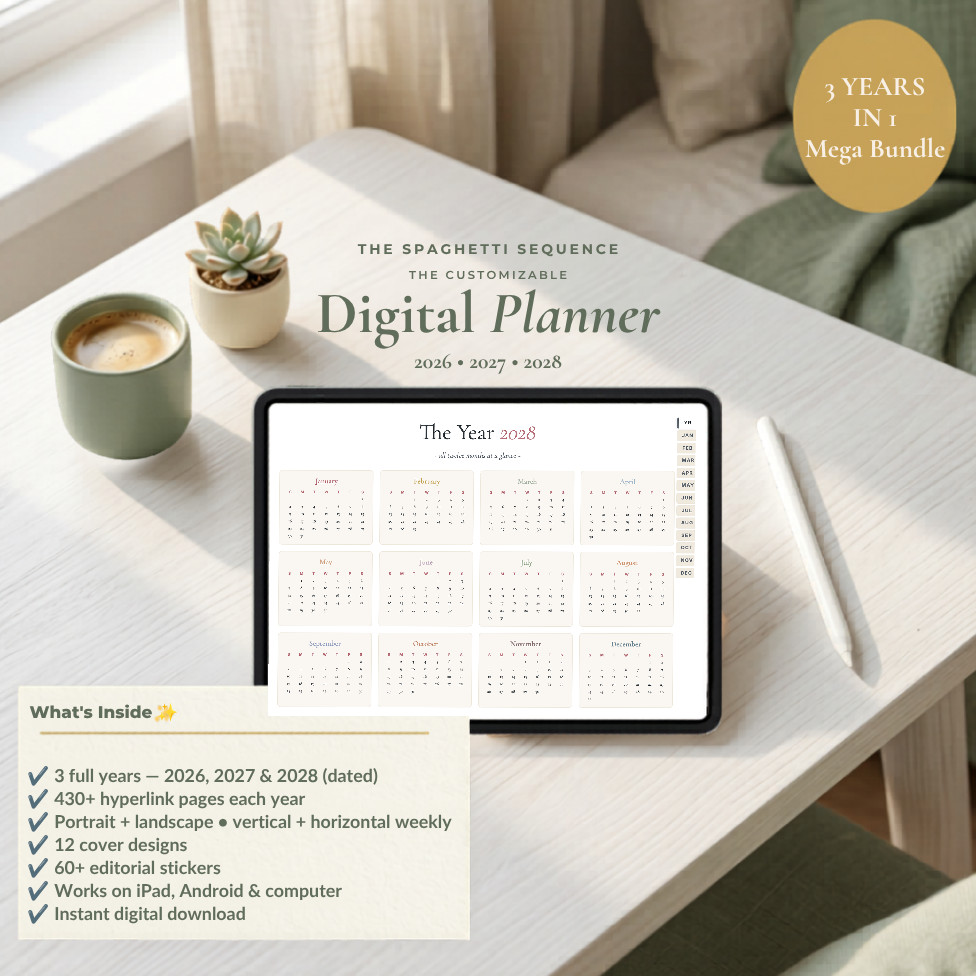 Digital Planner 2026 2027 2028 Dated GoodNotes Notability iPad Android Tablet