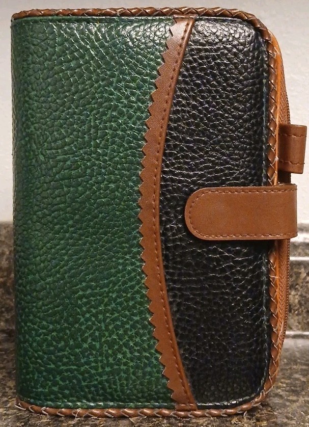 80’s 90’s Faux Leather Boho Color Block 6 Ring Planner Organizer w/ Wallet-8×6