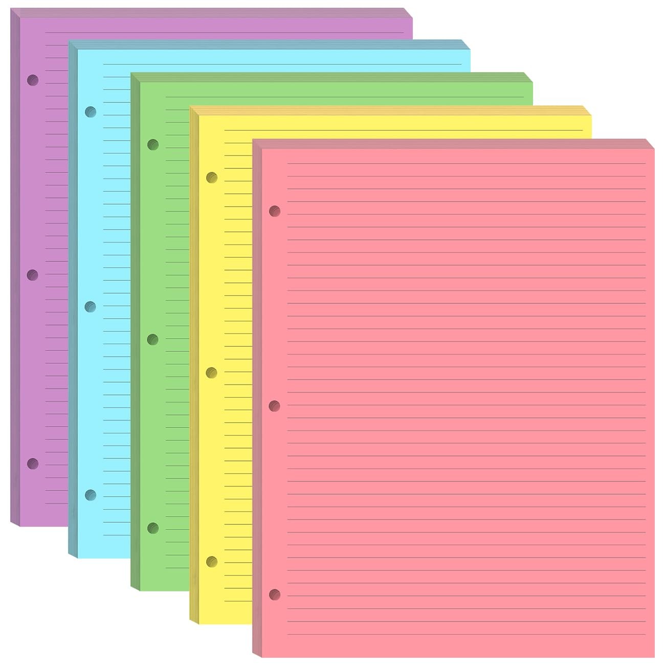 3 Hole Colorful Lined Paper – 100 Sheets/200 Pages Loose Leaf Paper Line Refi…