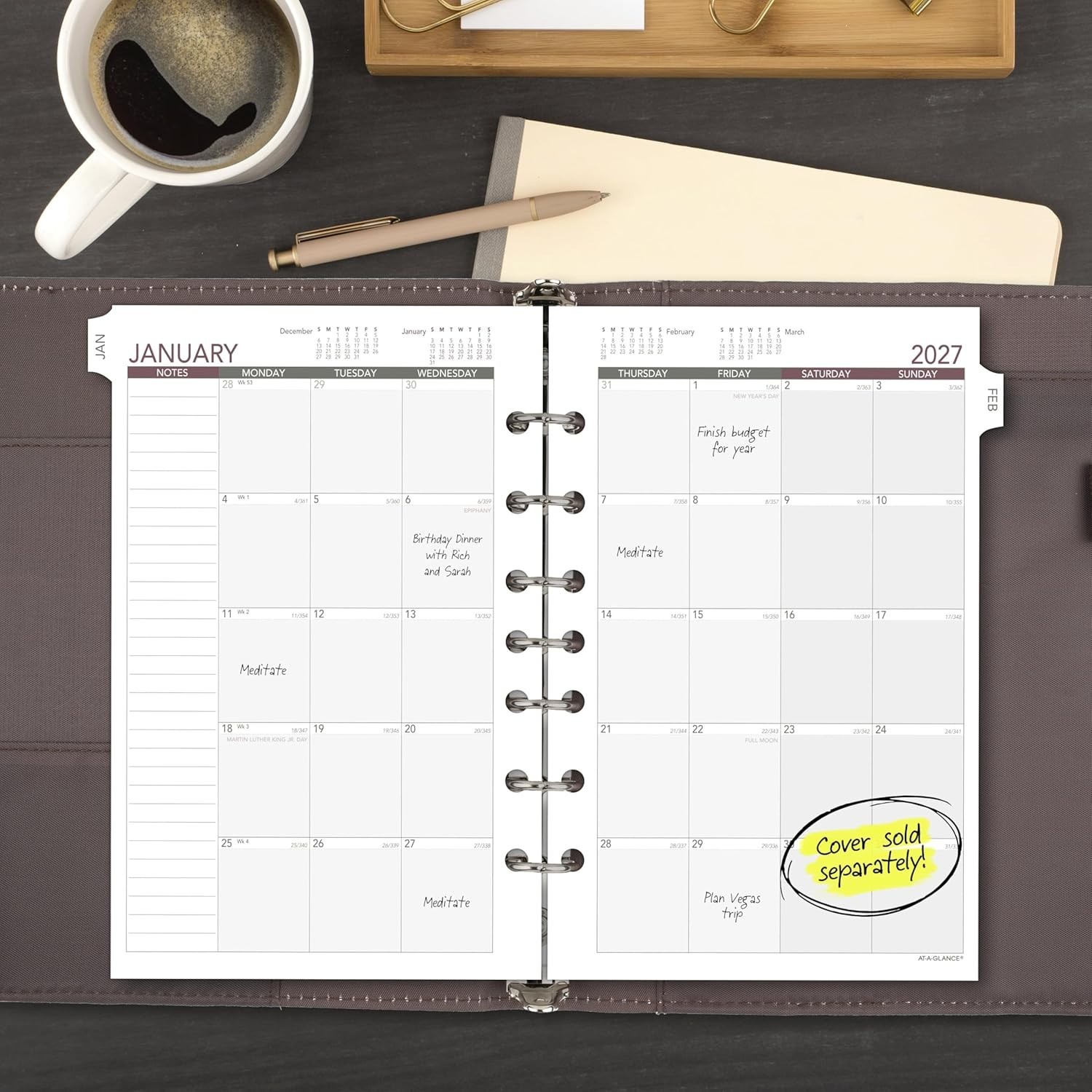 AT-A-GLANCE 2026 Planner Refill, Monthly, 5-1/2″ x 8-1/2″, Desk Size 4, Loose.