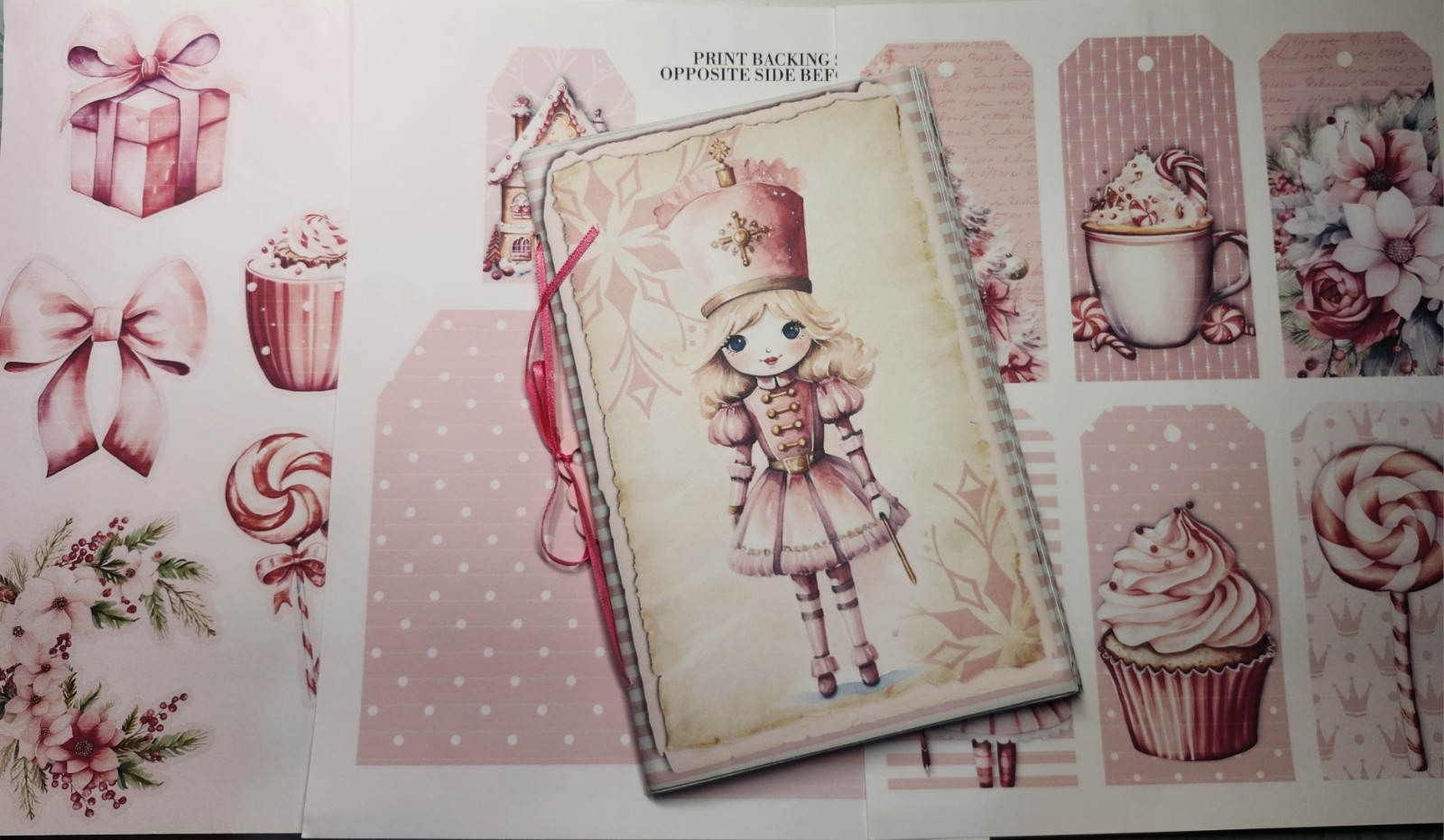 Junk Journal Booklet “PINK CHRISTMAS” Christmas Pink Holiday LG 9X6 40pgs