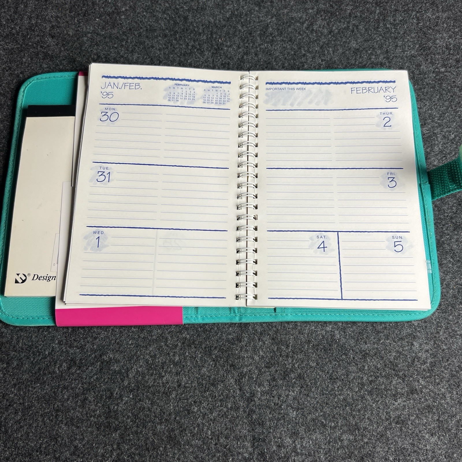 Vtg 90s Student Varsity Planner Personal Teal Hook Loop Design House Inc. NEW