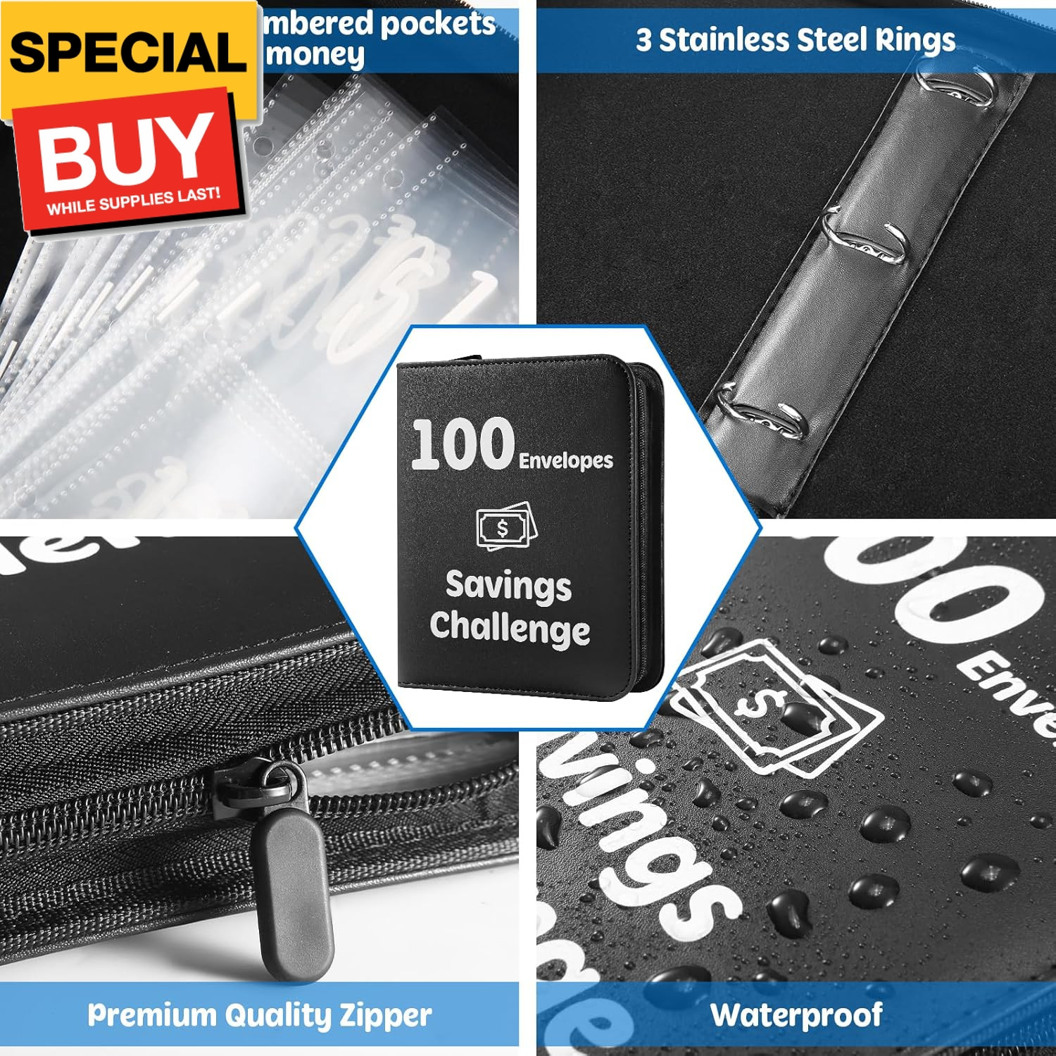 100 Envelopes Money Challenge Binder with Laminated Tracker, Budget Binder with