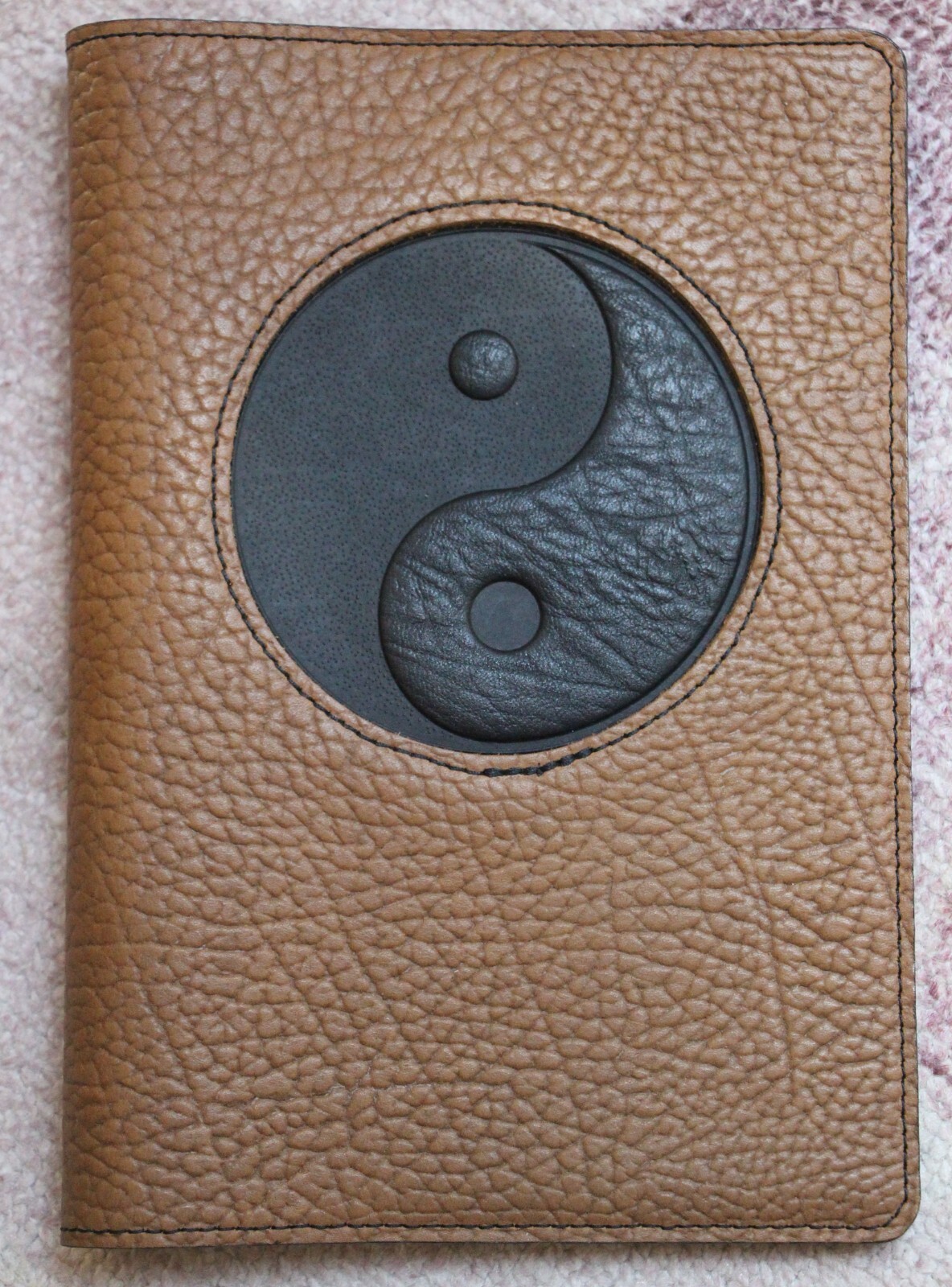 Oberon Design Pebble Leather ICON Journal Cover 6″x 9″ YIN & YANG in Taupe/Black