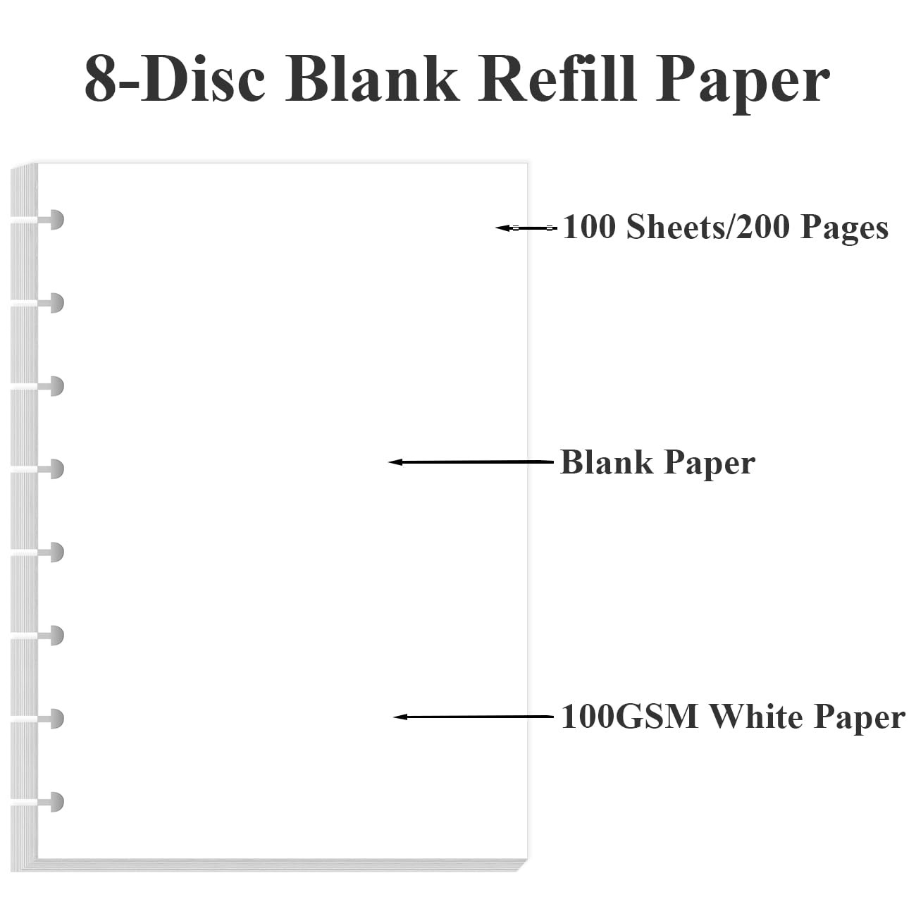 Junior Size Blank Refill Paper A5 8-Disc Filler 100 Sheets 5.8×8.3 Inch