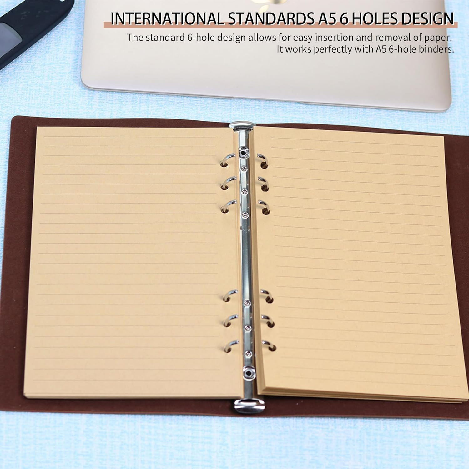 Vintage Kraft Paper – A5 Lined Flipchart Refill 80 Sheets (160 Pages) for 6-Rin