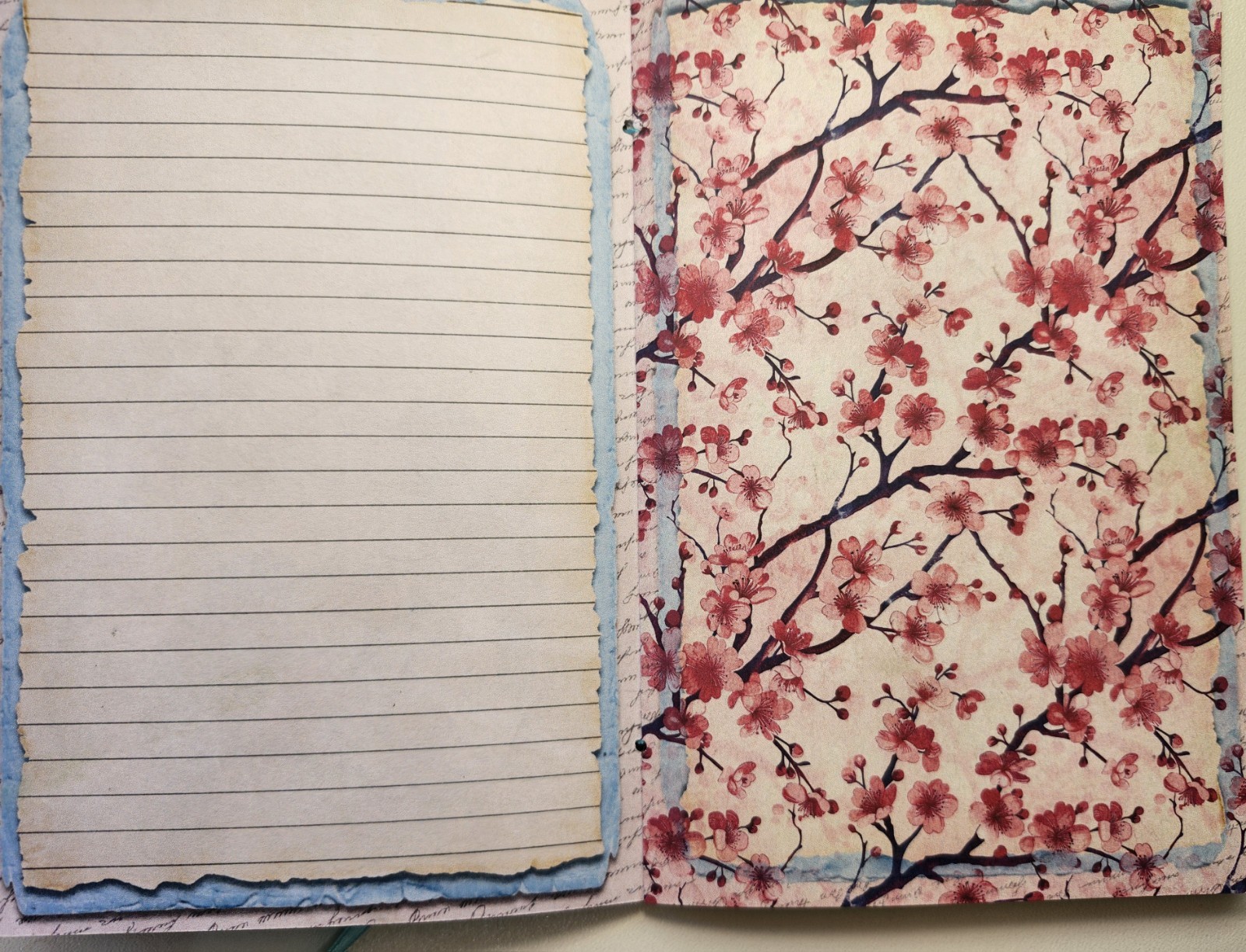 Junk Journal Blank Booklet “CHERRY BLOSSOM” HANDMADE Florals LG 5.5″x8.5″ 40pgs