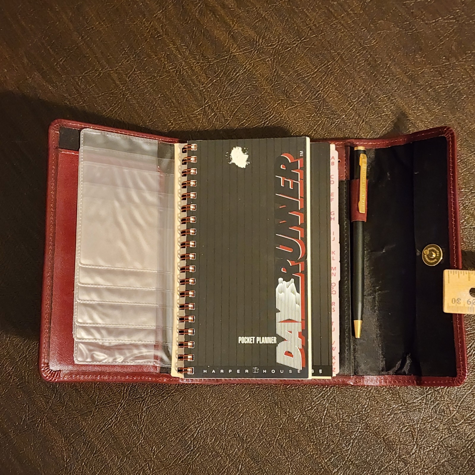 Vintage 1987 Harper House Genuine Leather Small Planner Agenda Burgundy w/ Pen