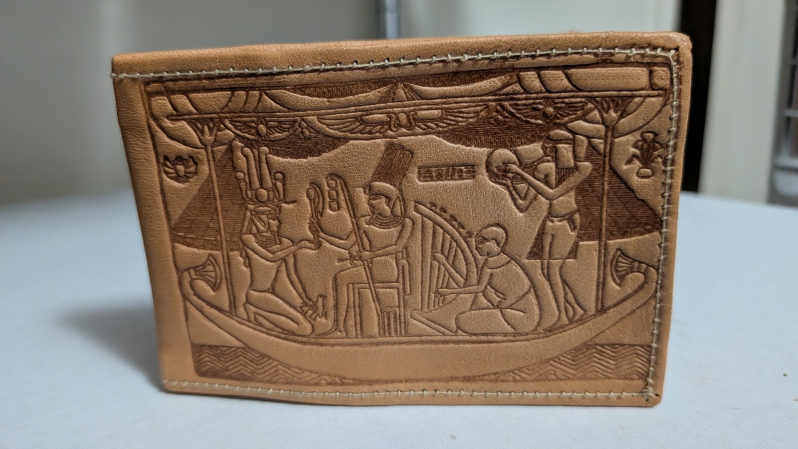 Vintage Egyptian Hand Tooled Leather Pocket Notebook Memo Book Journal Pharaoh