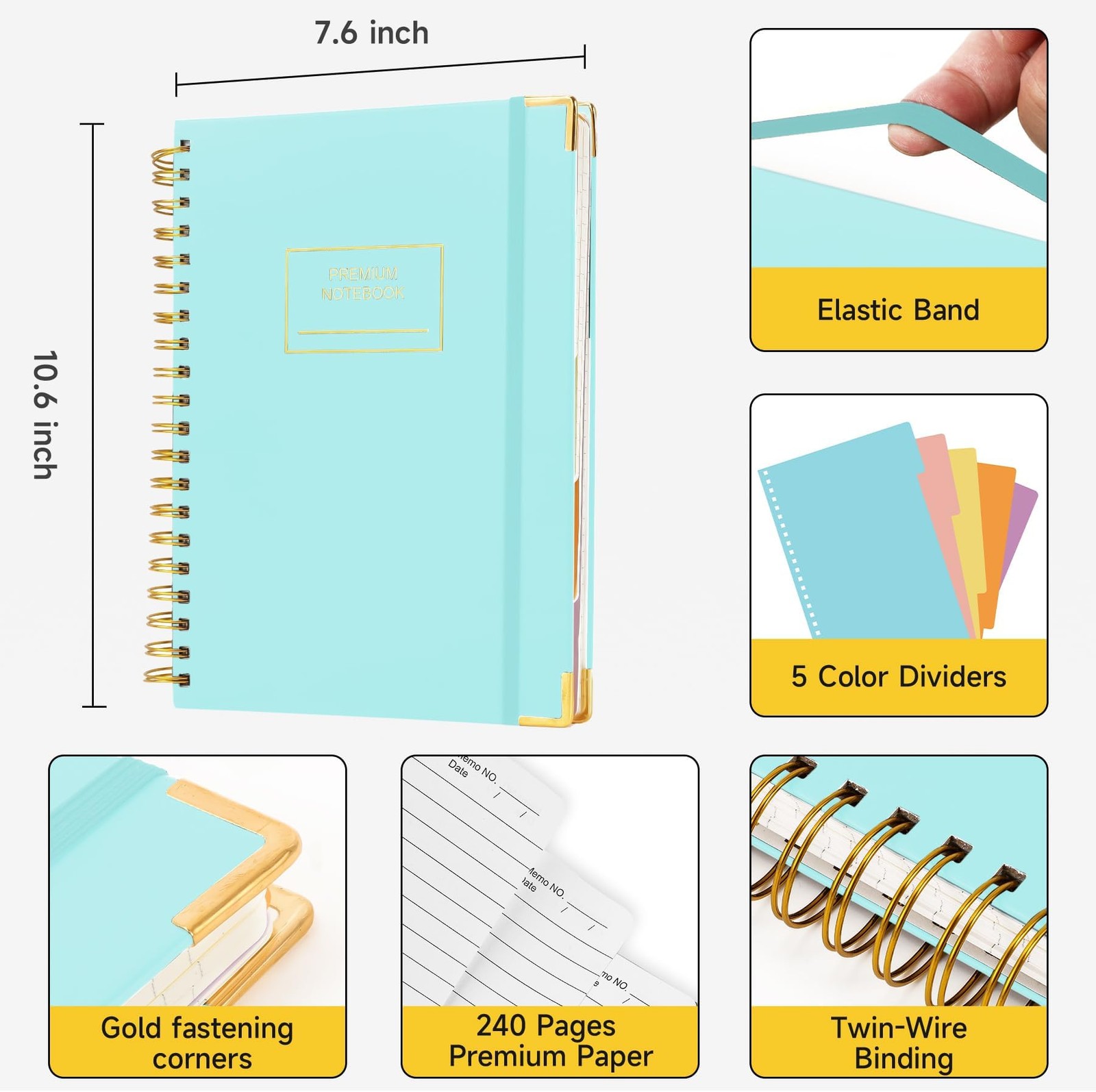 Huhuhero Lined Spiral Notebook Journal, 5 Subject Notebook with Dividers, 7.6…