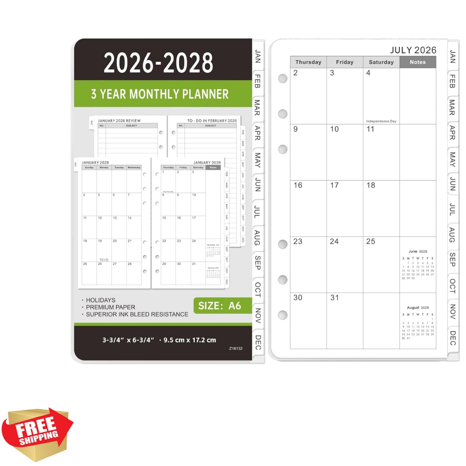 2026-2028 Monthly Planner Refill – Planner Inserts with 6-Hole Punched, 3-3/4…