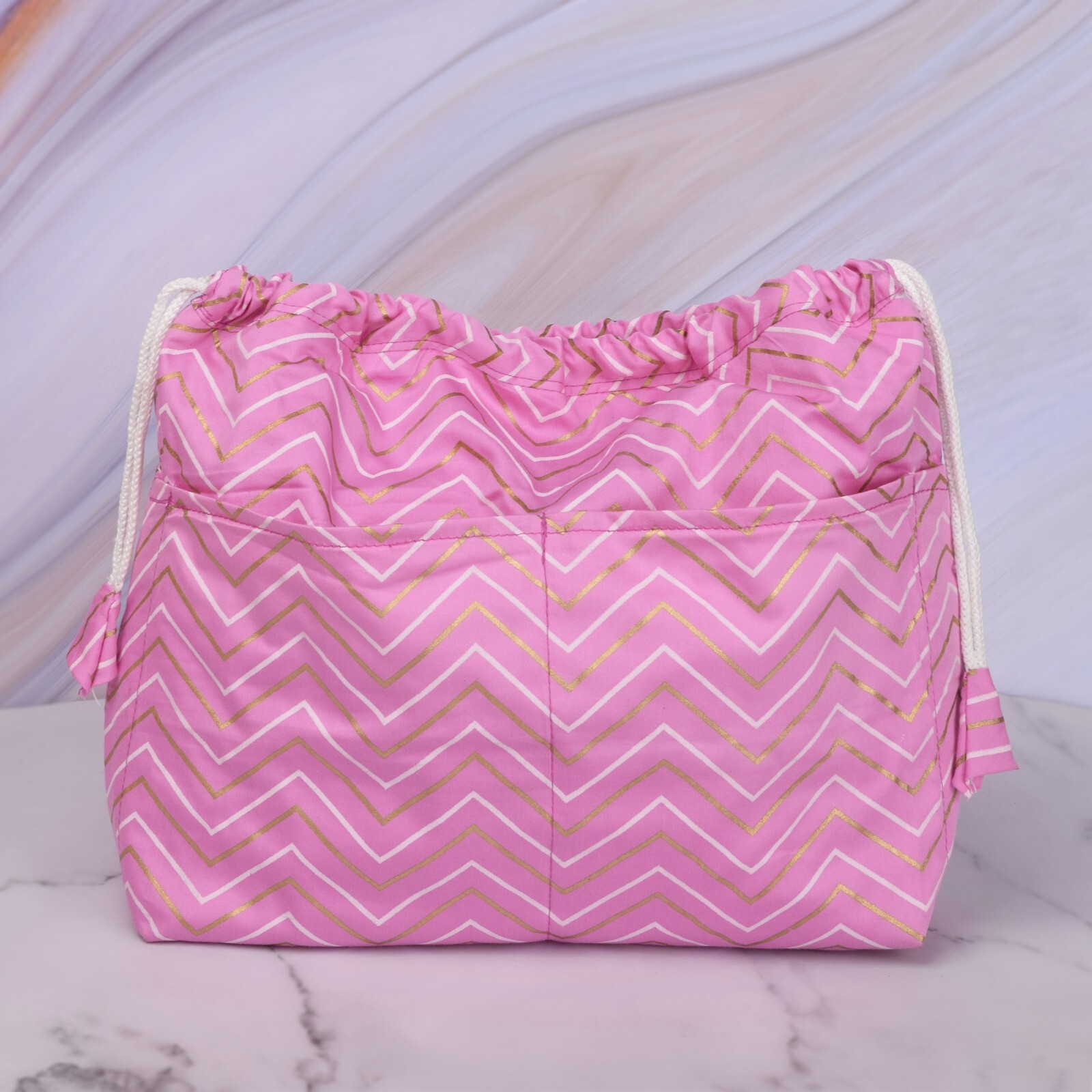 Zigzag Drawstring Planner Bag, Travel Organizer, Journal Supplies Storage Case