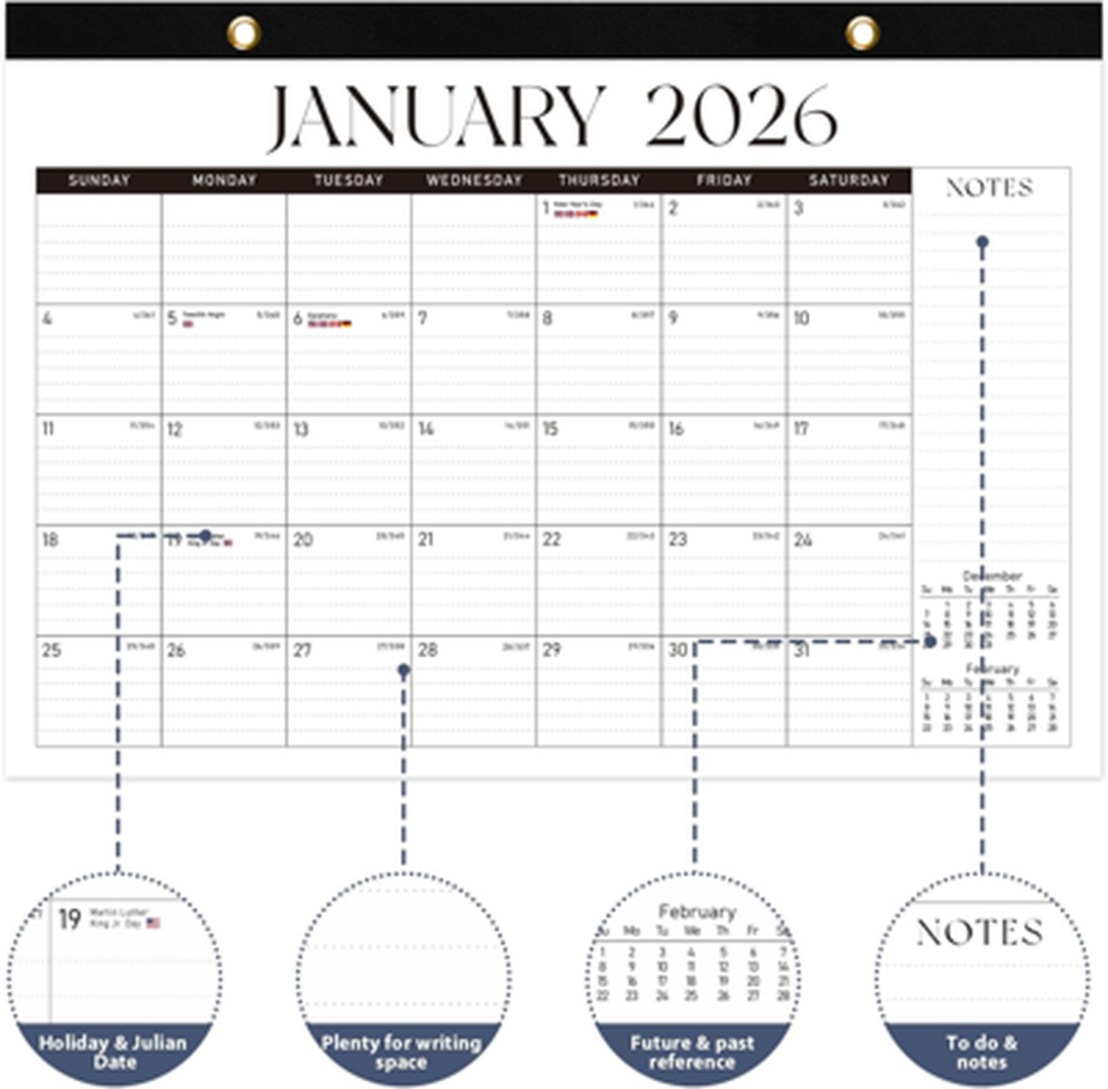 Desk Calendar 2026 Large Wooden Cover 17 x 12 Inches Monthly Wall Office School