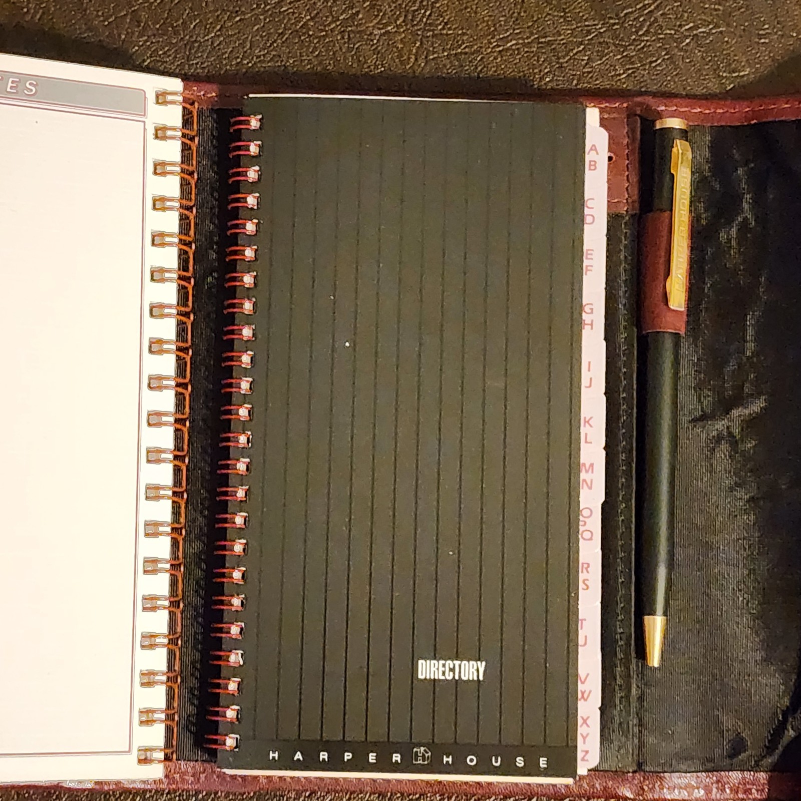 Vintage 1987 Harper House Genuine Leather Small Planner Agenda Burgundy w/ Pen