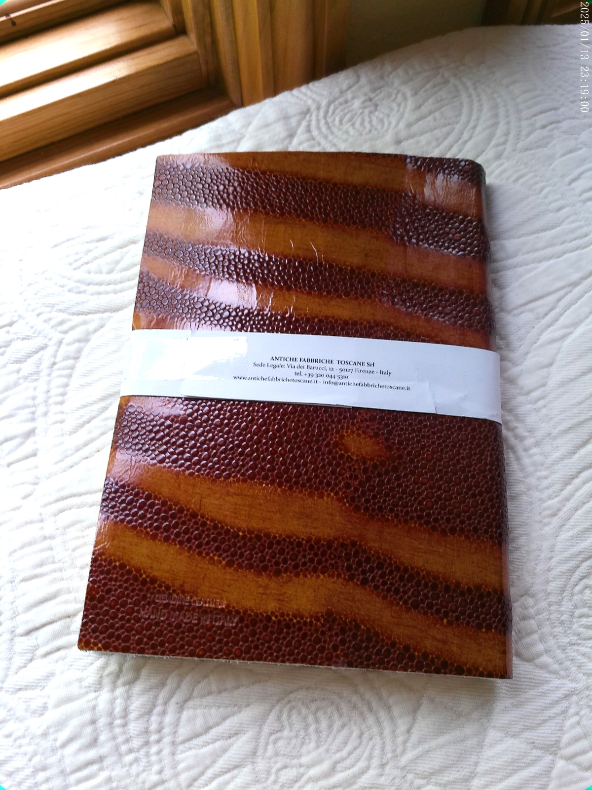 HANDMADE ITALY LEATHER LINED PAGES JOURNAL BRONZE STRIPE OLD FACTORY TUSCANY NWT