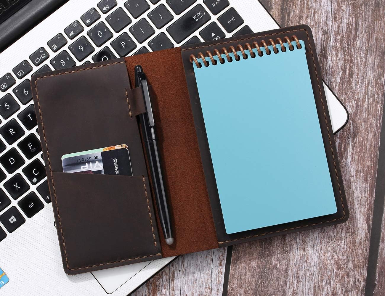 Leather Journal Cover for 3.5″ X 5.5″ Pocket Size Notebook with Pen Loop, Leathe
