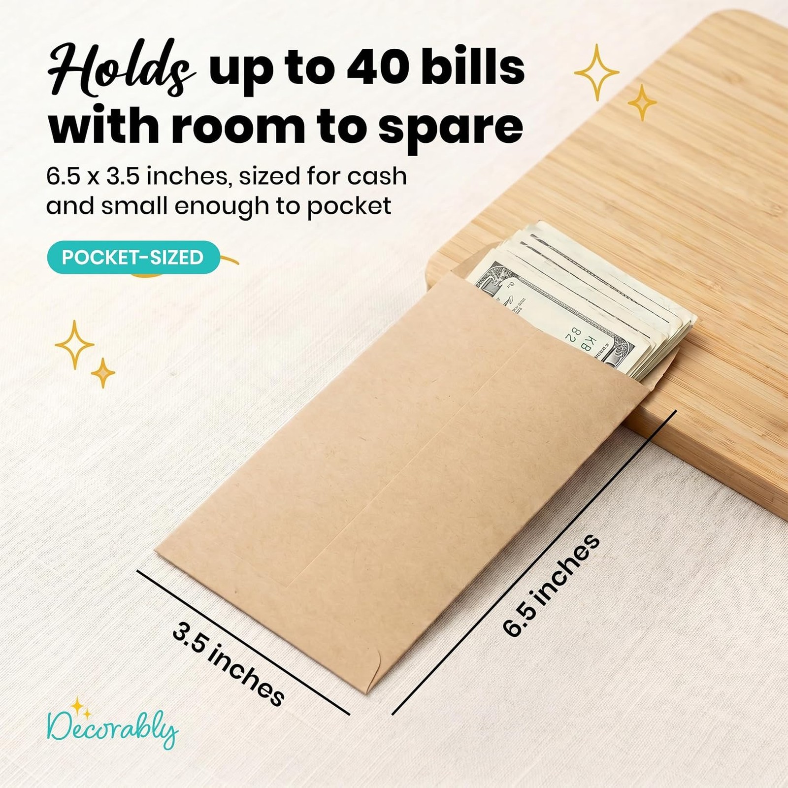 110 Pack Small Kraft Envelopes for Money 6.5 x 3.5 Inches with Self-Adhesive