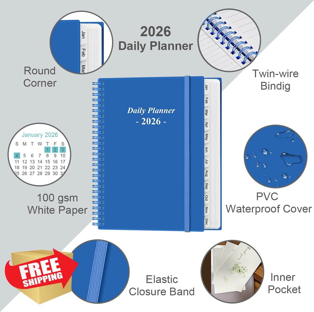 Yaridar 2026 Daily Planner 8.5″ x 11″ Blue