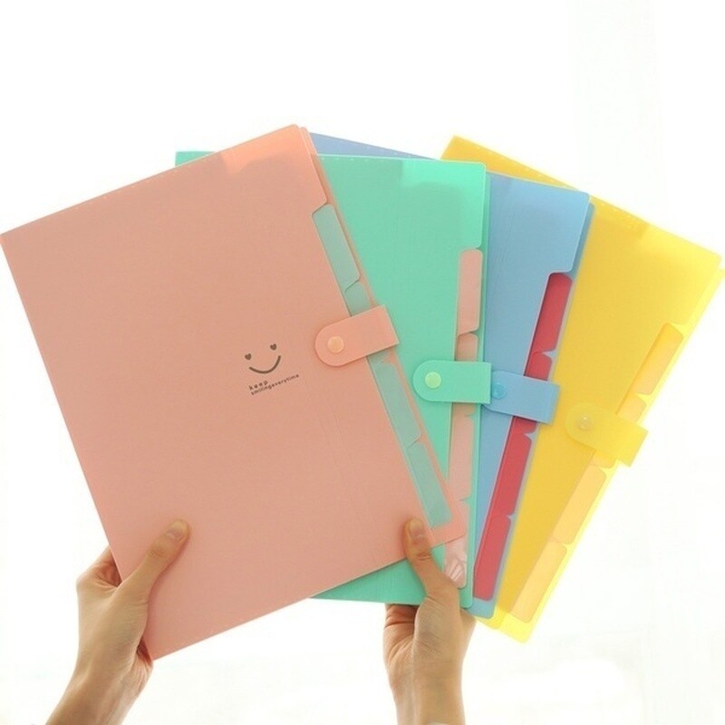 A4 Document Bag File Folder Paper Clip Smile Pocket Office Supplies
