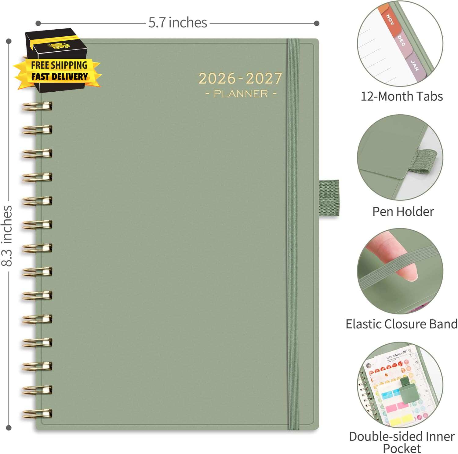 Academic Planner 2026-2027, Weekly and Monthly, July 2026 – June 2027, Medium Si