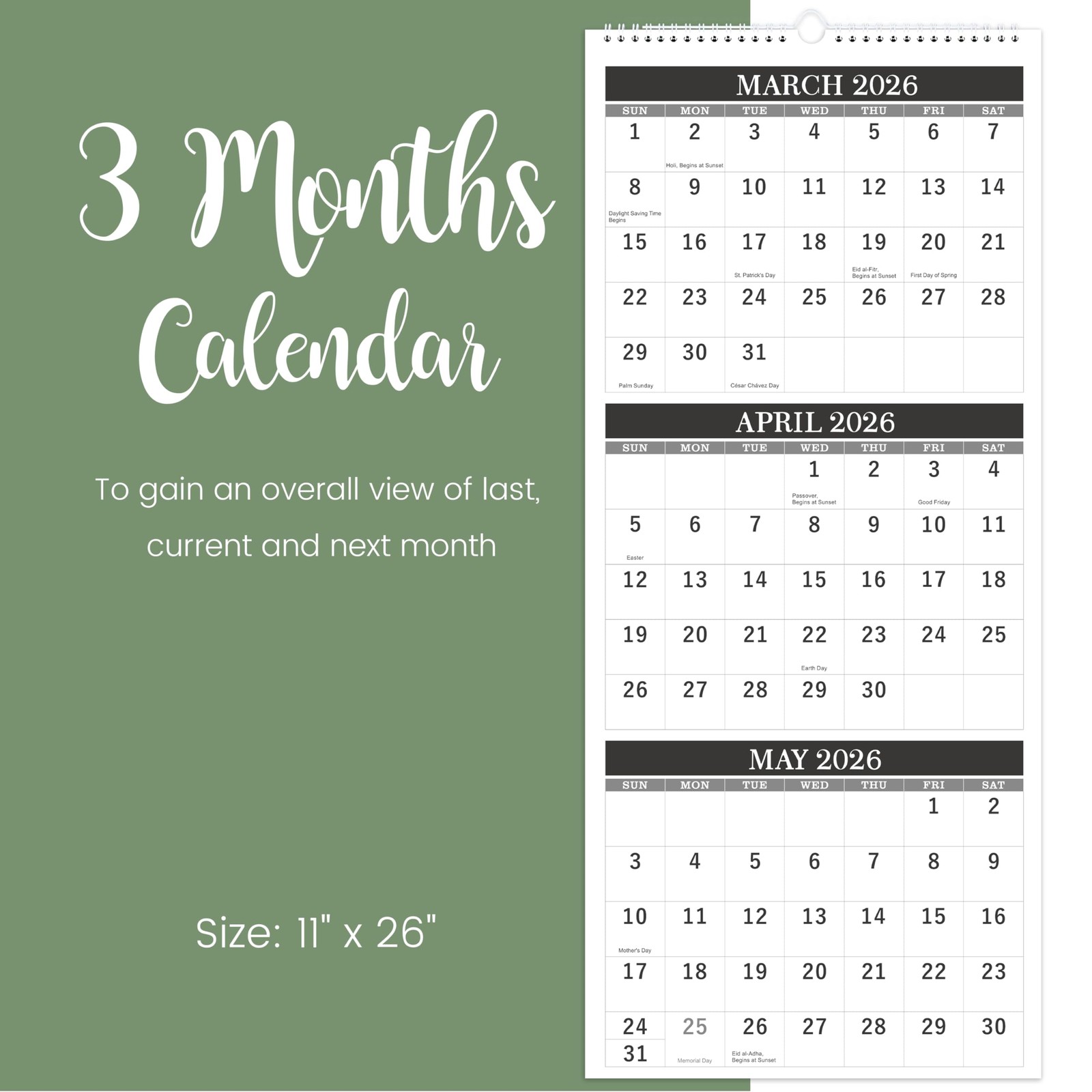 Calendar 2026-2027 – Wall 2026-2027, April 2026 – July 2027, Black