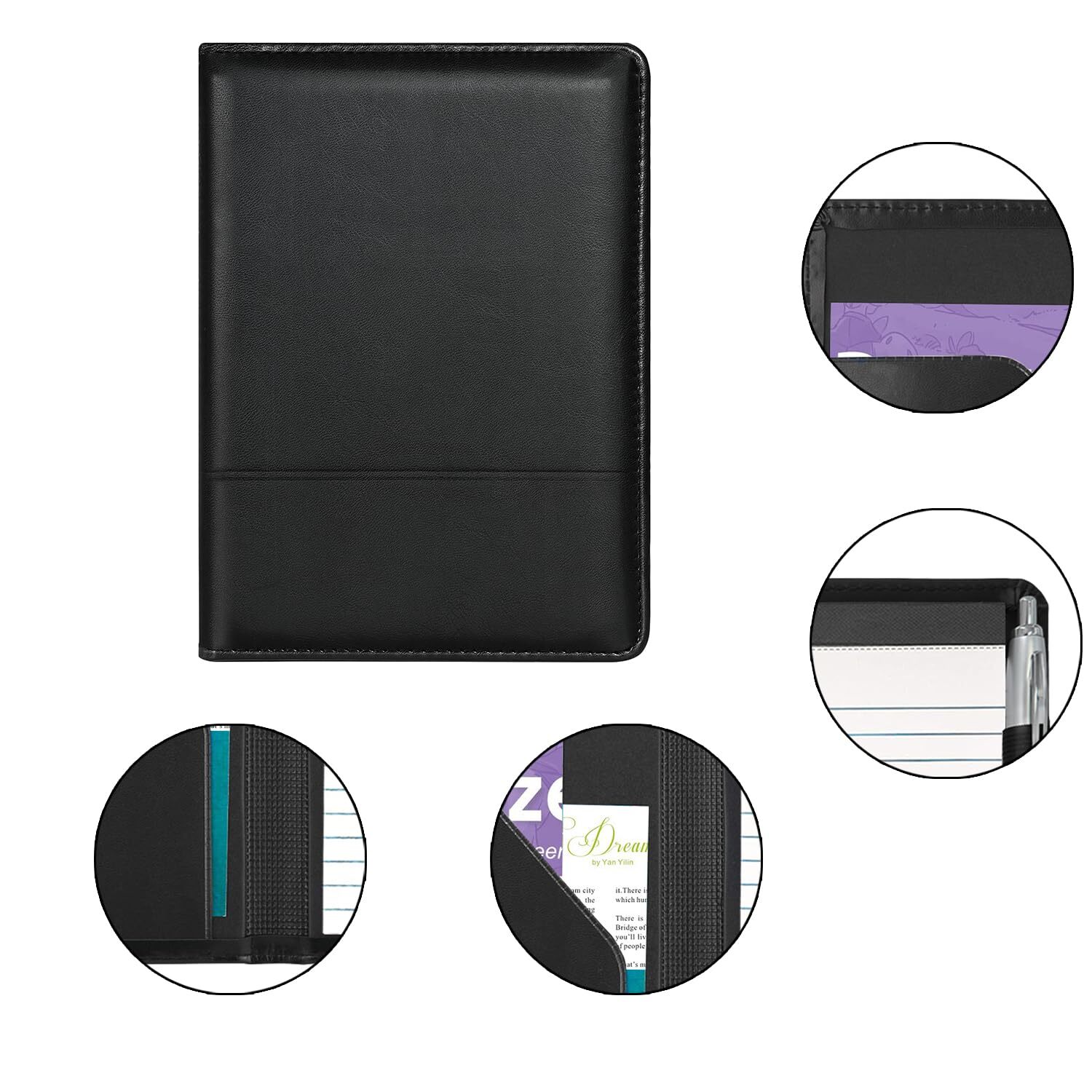 Mini Padfolio Portfolio Binder 5×8 Legal Notepad Document Organizer Black