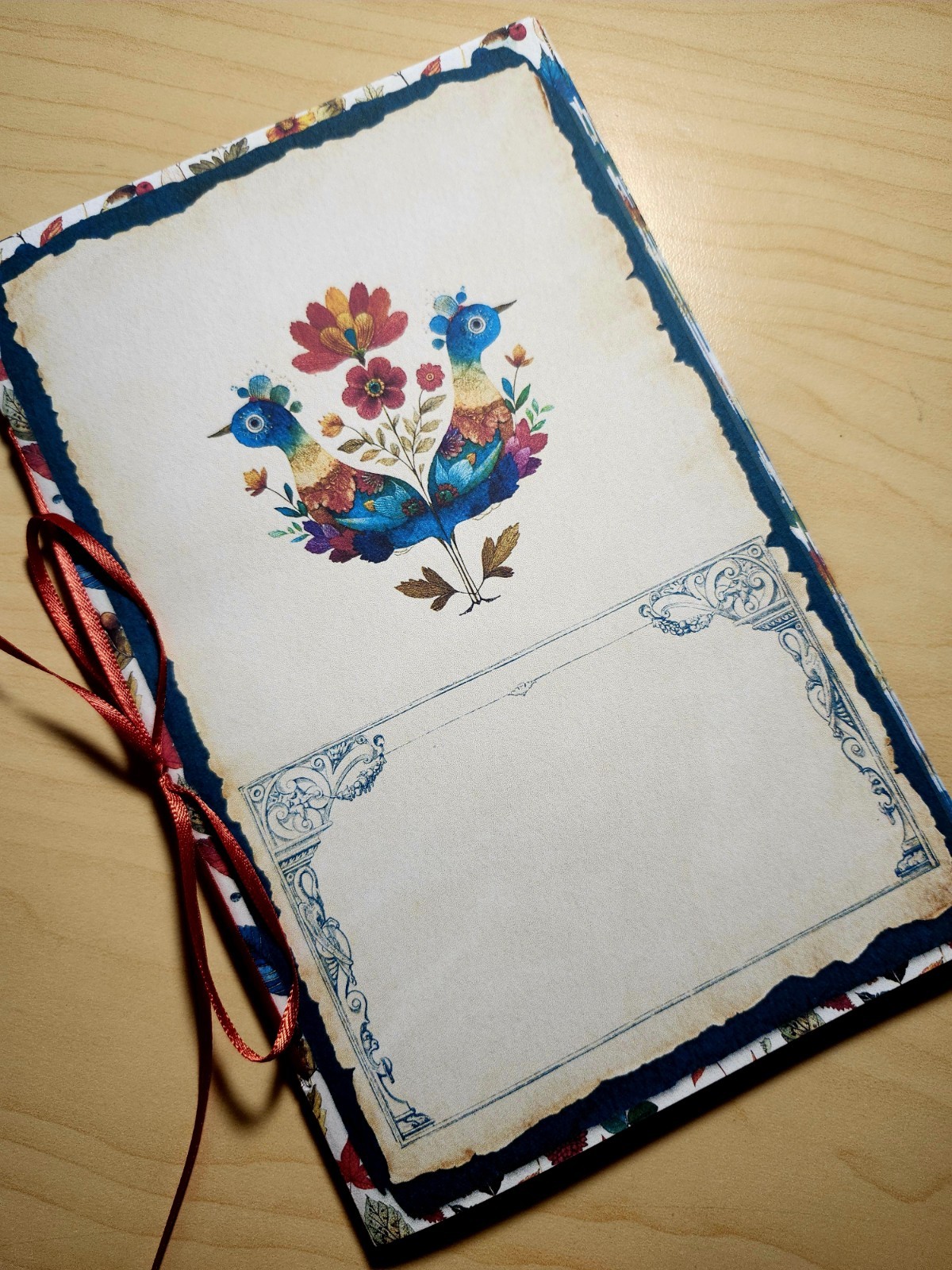 Junk Journal Booklet “FOLKLORE” Handmade Botanical Wildflowers Lg 8.5″x5.5″ 40pg