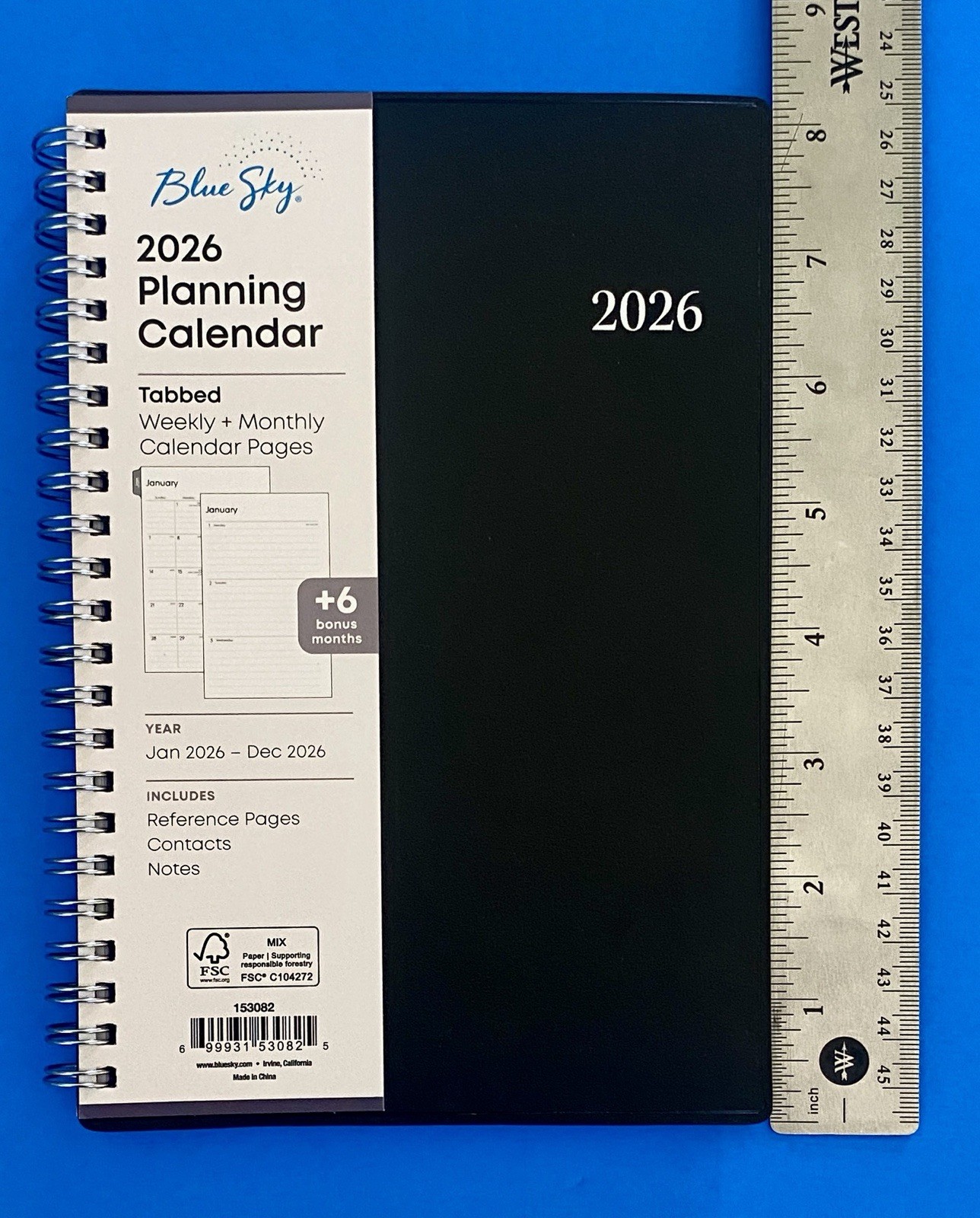 Blue Sky 2026 Weekly and Monthly Black Spiral Planner Calendar Jan-Dec 5″x 8″