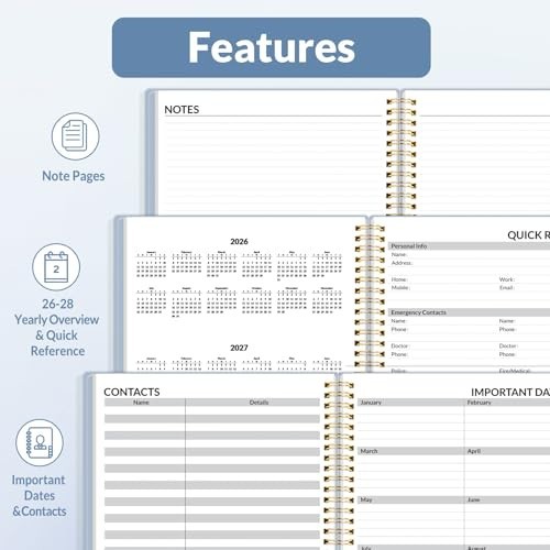 2026 Weekly & Monthly Planner – Daily Agenda, Flexible Cover, Tabs, Pockets, 8.5